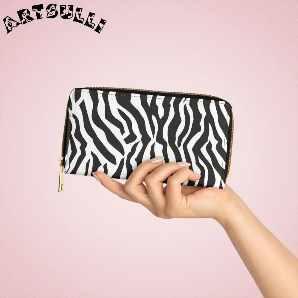 JAKKOUTTHEBXX Zebra Print Credit Card Wallet with Gold Zipper