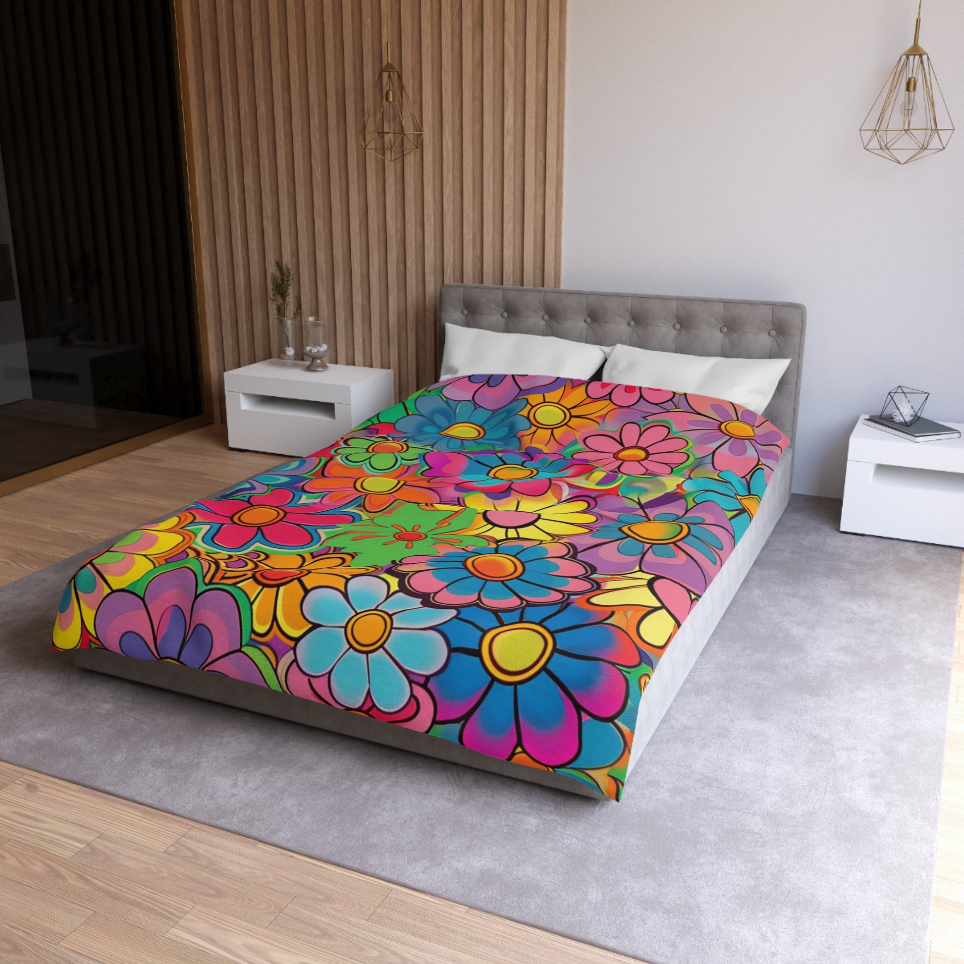 Chromatic Daisy Dream Microfiber Duvet Cover, Artsulli - Art is Long, Life is Short, Home Decor, , , , , , , 