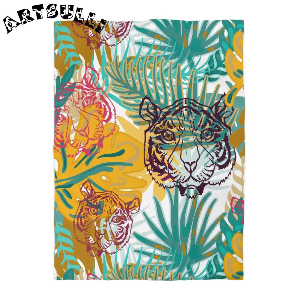 JAKKOUTTHEBXX Tropical Jungle Tigers Brown and Green Microfiber