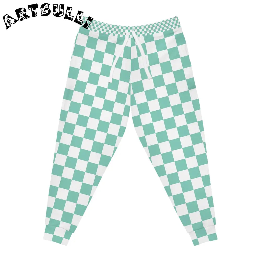 JAKKOUTTHEBXX Checkerboard Light Green Athletic Joggers (AOP)