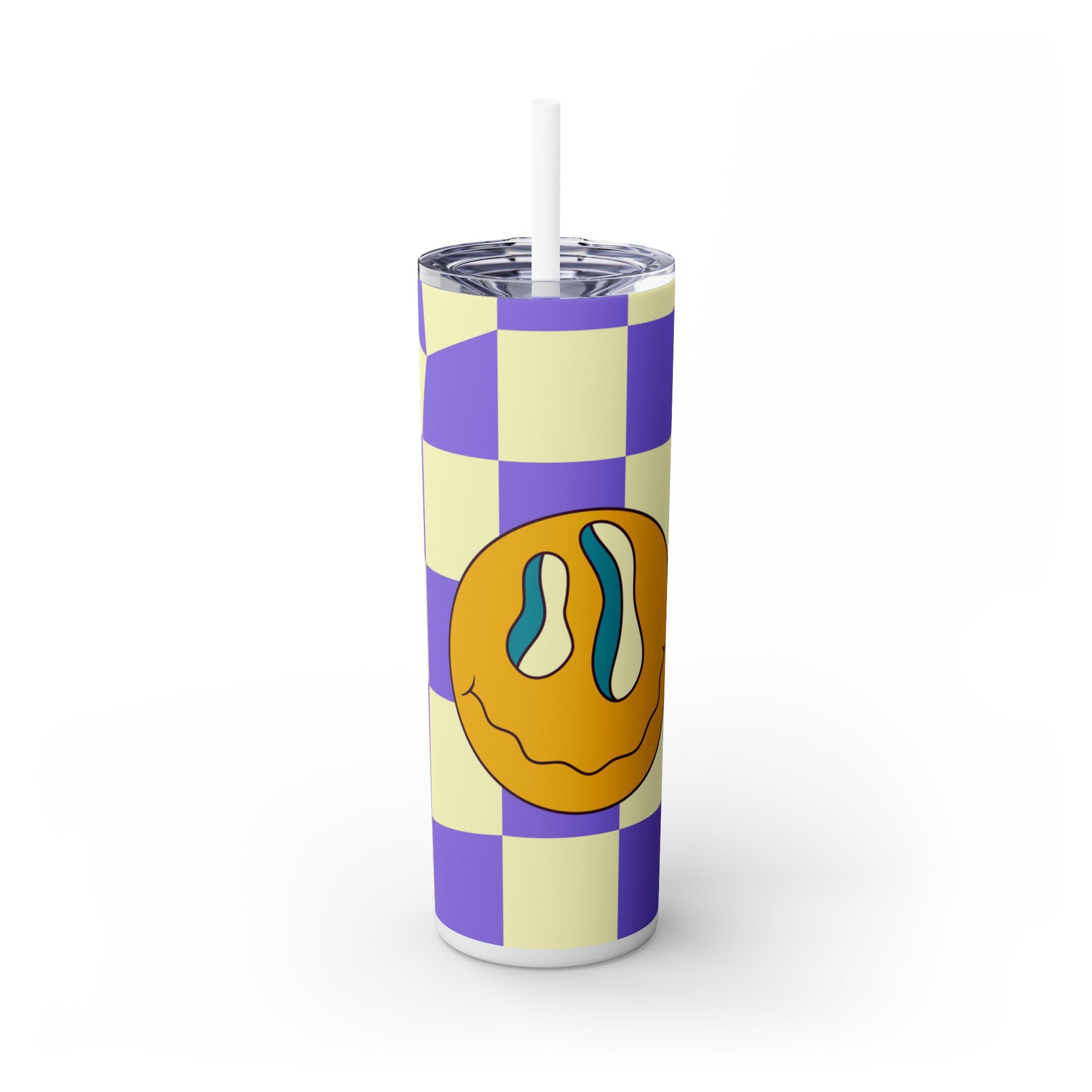 Trippy Flower Power Motifs Rave Garden Grins Skinny Tumbler with Straw, 20oz, Artsulli - Art is Long, Life is Short, Mug, , , , , , , 