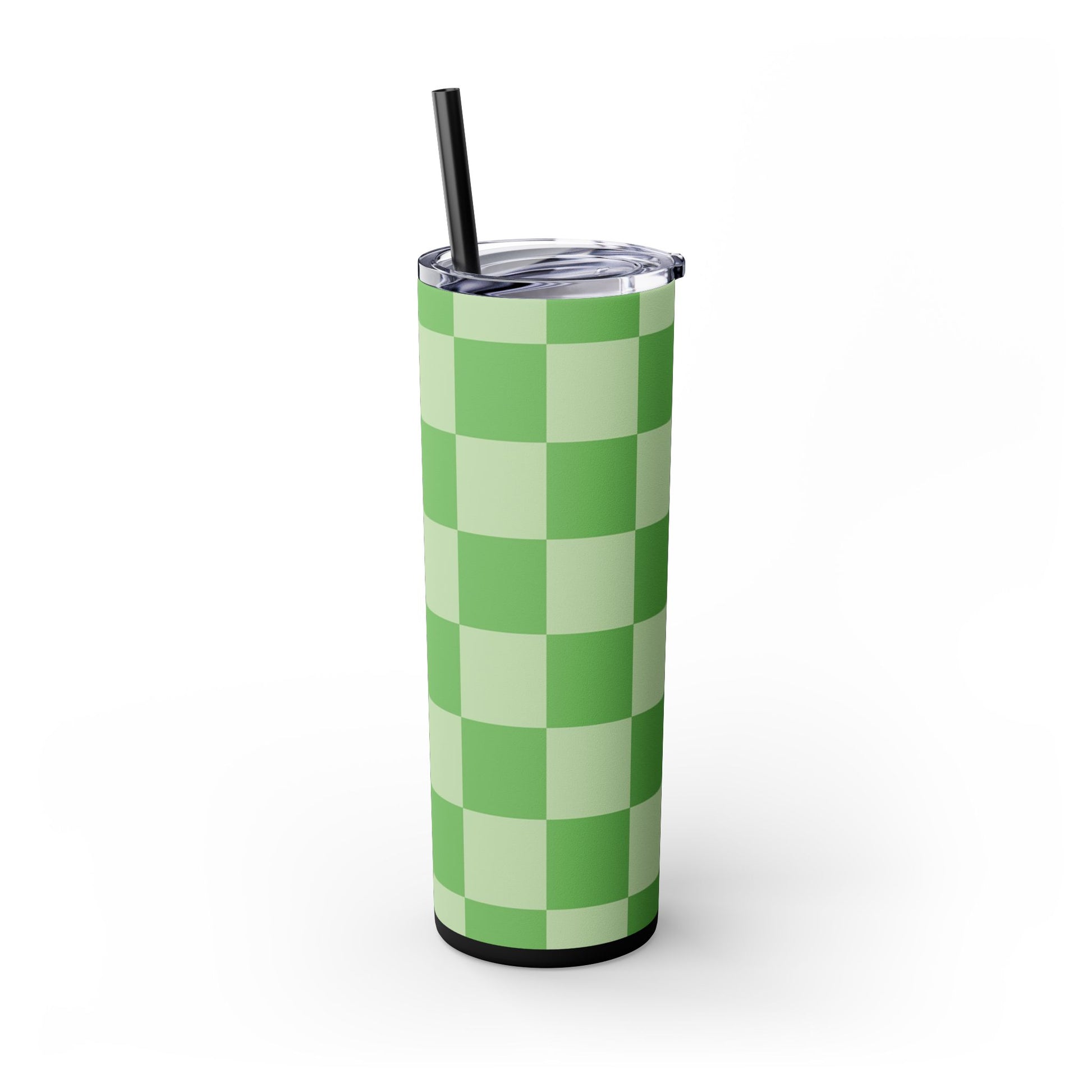Checkerboard Green Skinny Tumbler with Straw, 20oz, Artsulli - Art is Long, Life is Short, Mug, , , , , , , 