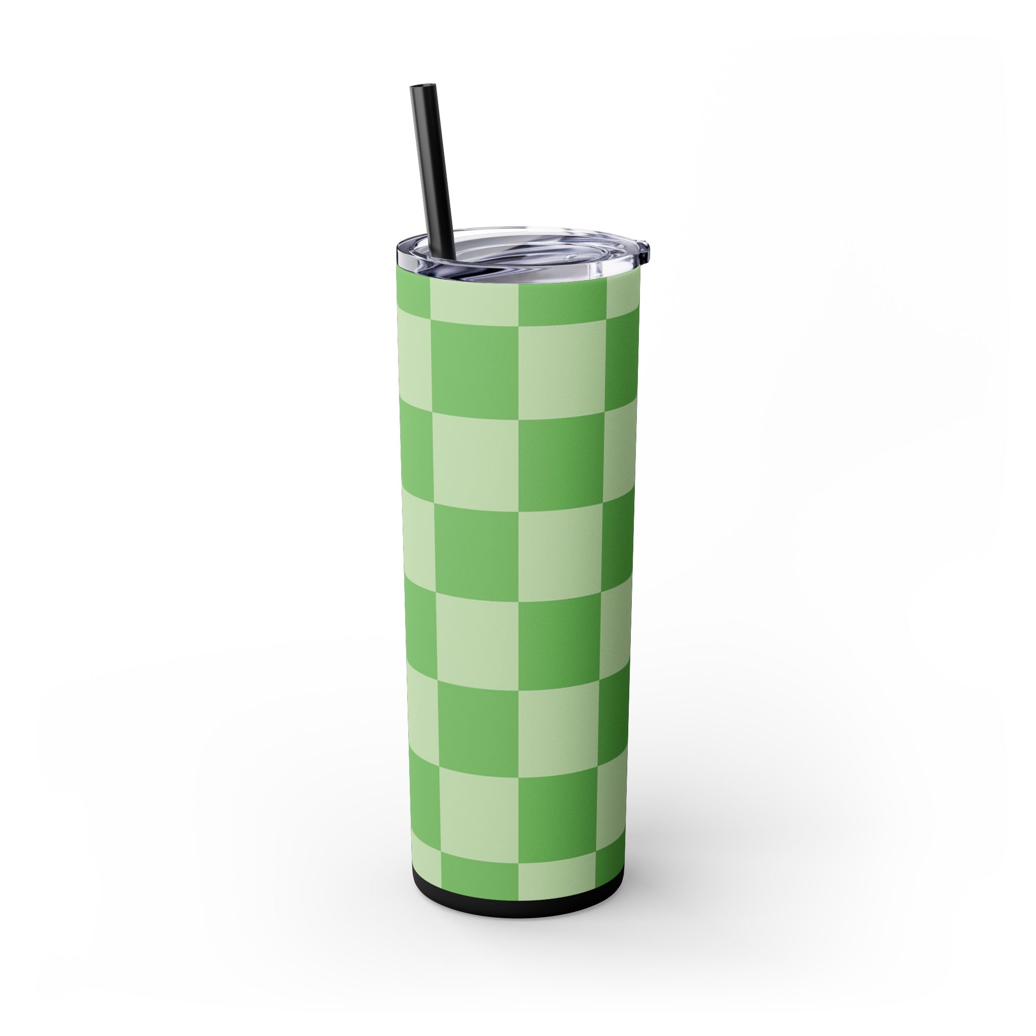 Checkerboard Green Skinny Tumbler with Straw, 20oz, Artsulli - Art is Long, Life is Short, Mug, , , , , , , 