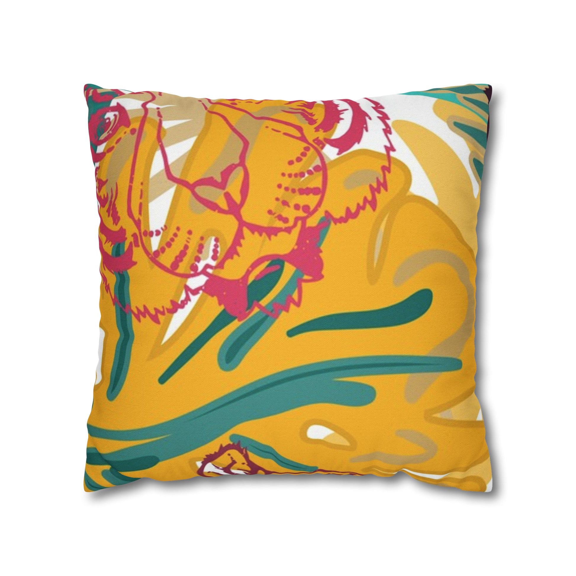 Tropical Jungle Tigers Brown and Green Spun Polyester Square Pillowcase, Artsulli - Art is Long, Life is Short, Home Decor, Size, 18" × 18", , , , , 14504510758657