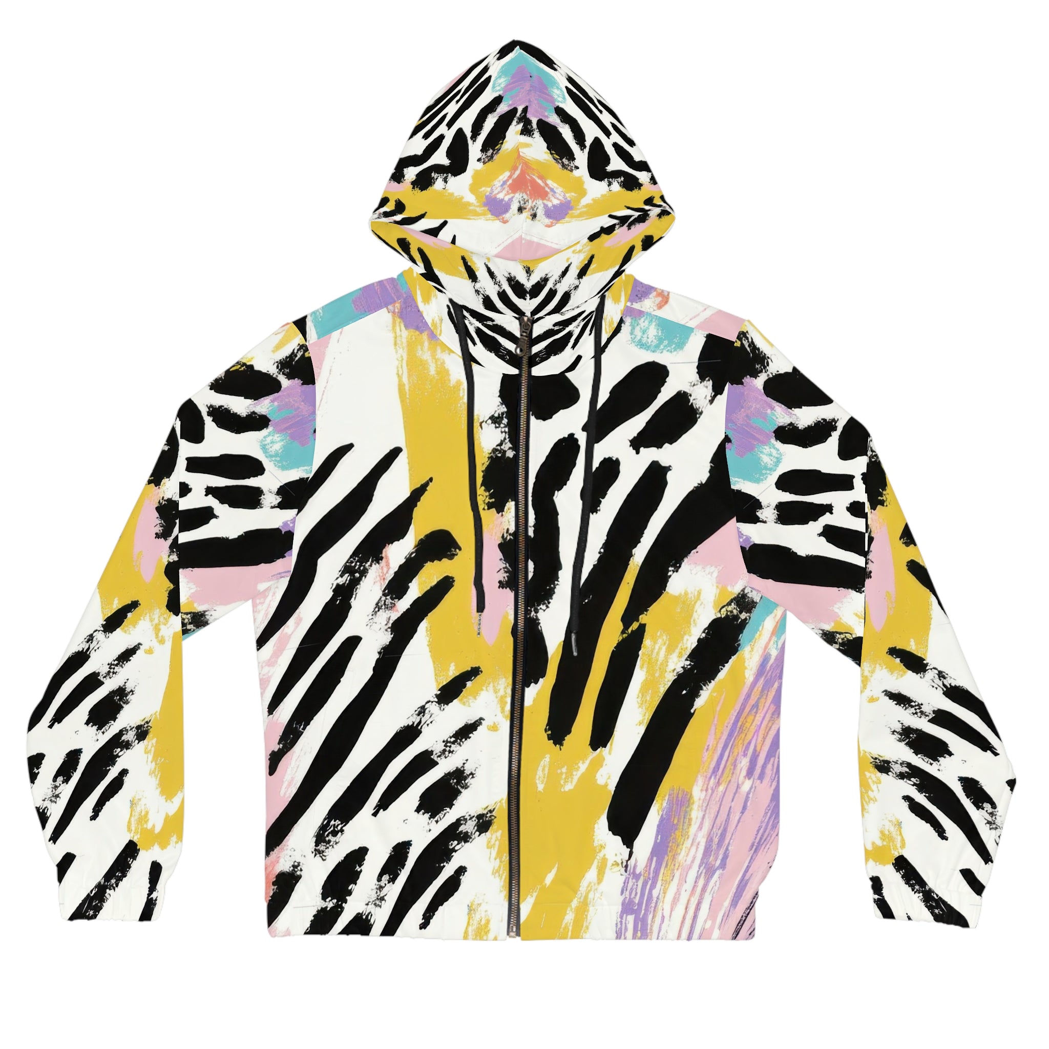 Wild Zebra Stripes x Paint Brush Strokes Multi-Color Women’s Full-Zip Hoodie (AOP), Artsulli - Art is Long, Life is Short, All Over Prints, Size, XS, Color, Black, , , 18151628690838988136