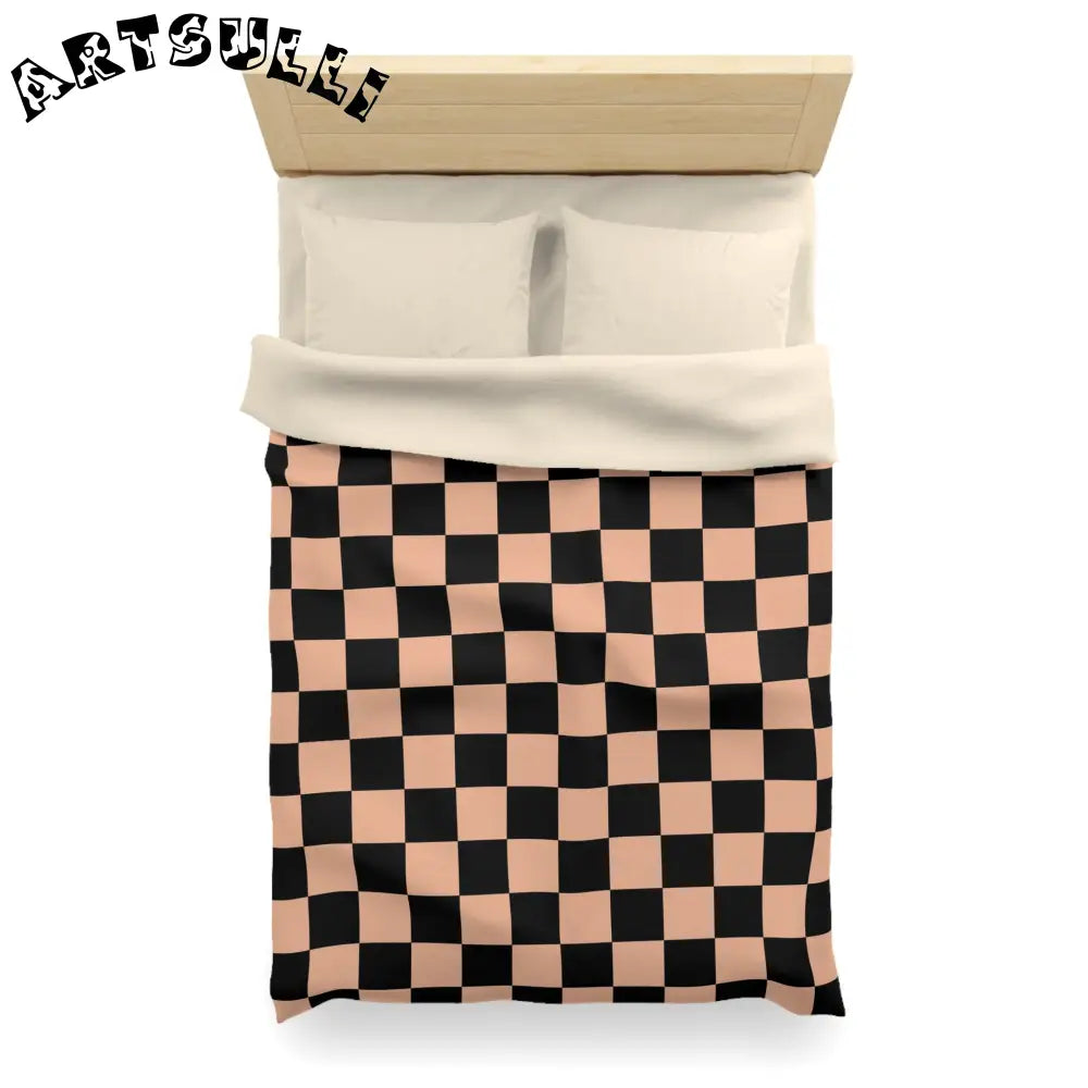 JAKKOUTTHEBXX Checkerboard Soft Orange and Black Microfiber Duvet