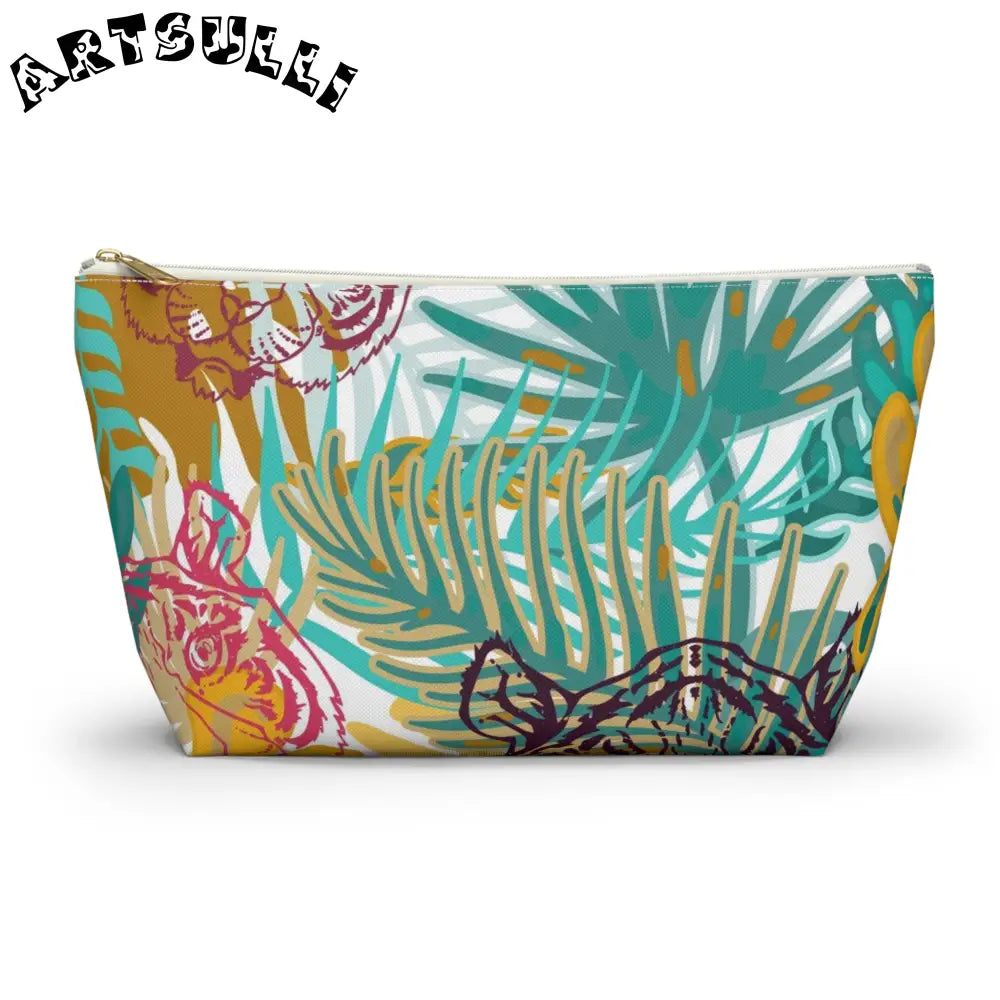 JAKKOUTTHEBXX Tropical Jungle Tigers Brown and Green Accessory Pouch