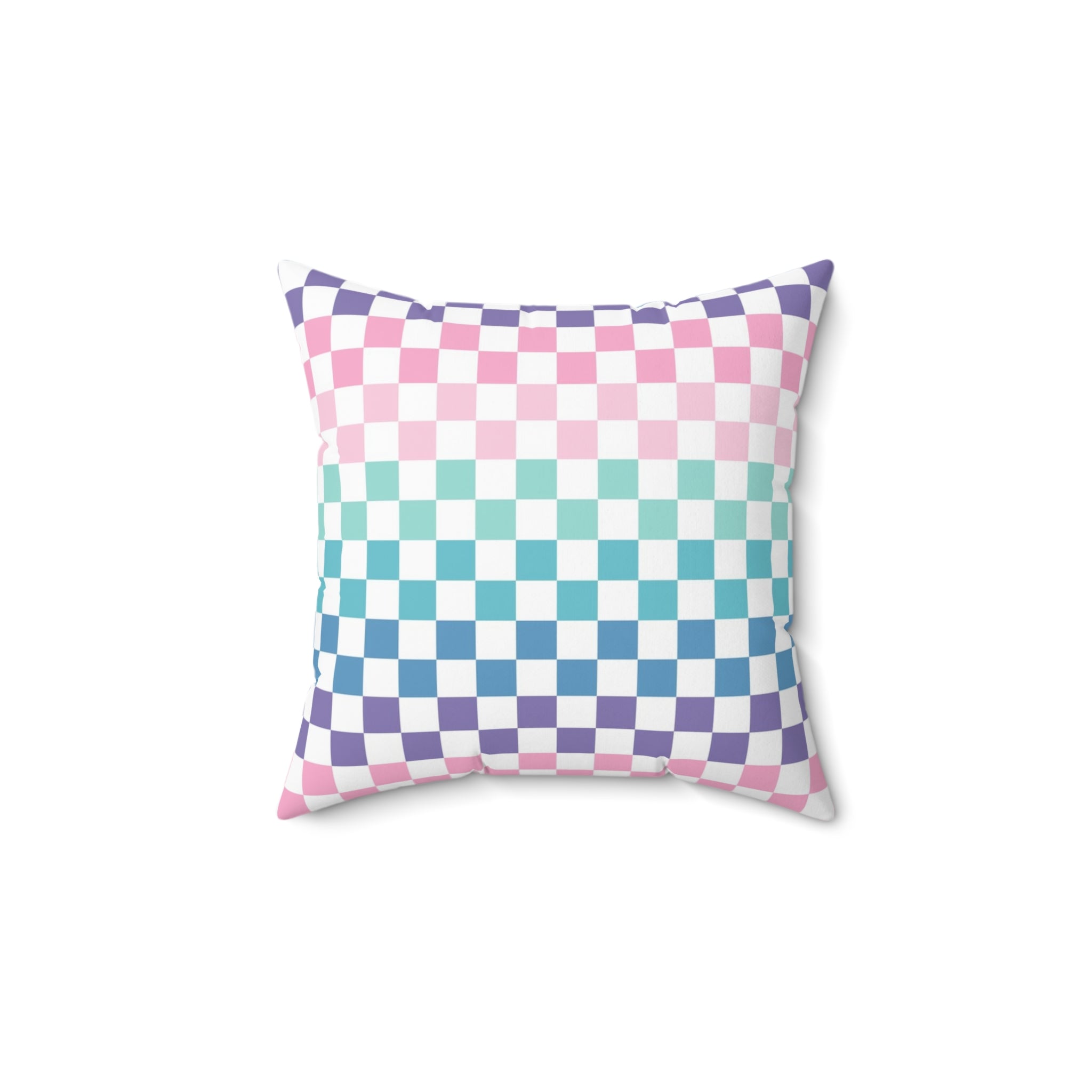 Vaporwave Rainbow  Checkerboard Multi-Color Spun Polyester Square Pillow, Artsulli - Art is Long, Life is Short, Home Decor, Size, 14" × 14", , , , , 32634329066297238348