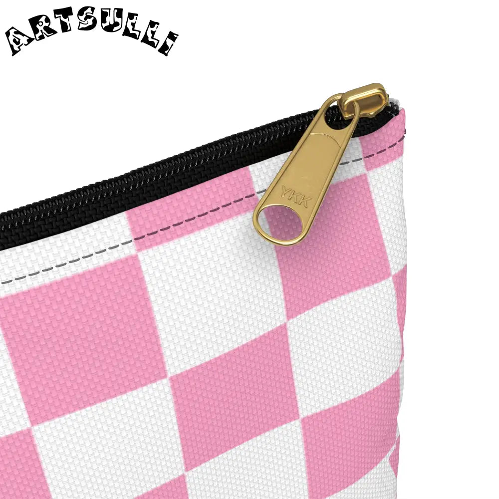 JAKKOUTTHEBXX Checkerboard Hot Pink and White Accessory Pouch