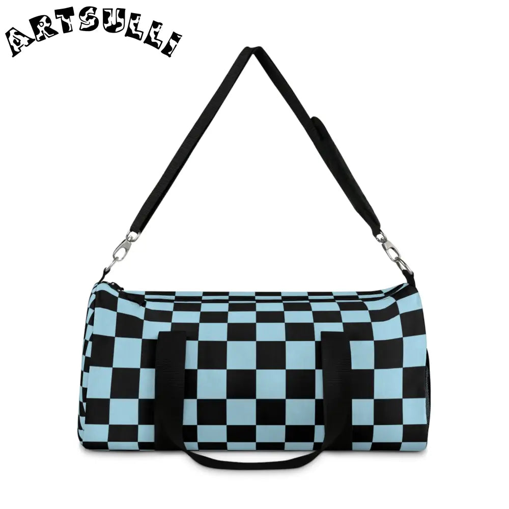 JAKKOUTTHEBXX Checkerboard Black and Blue Duffel Bag JAKKOUTTHEBXX