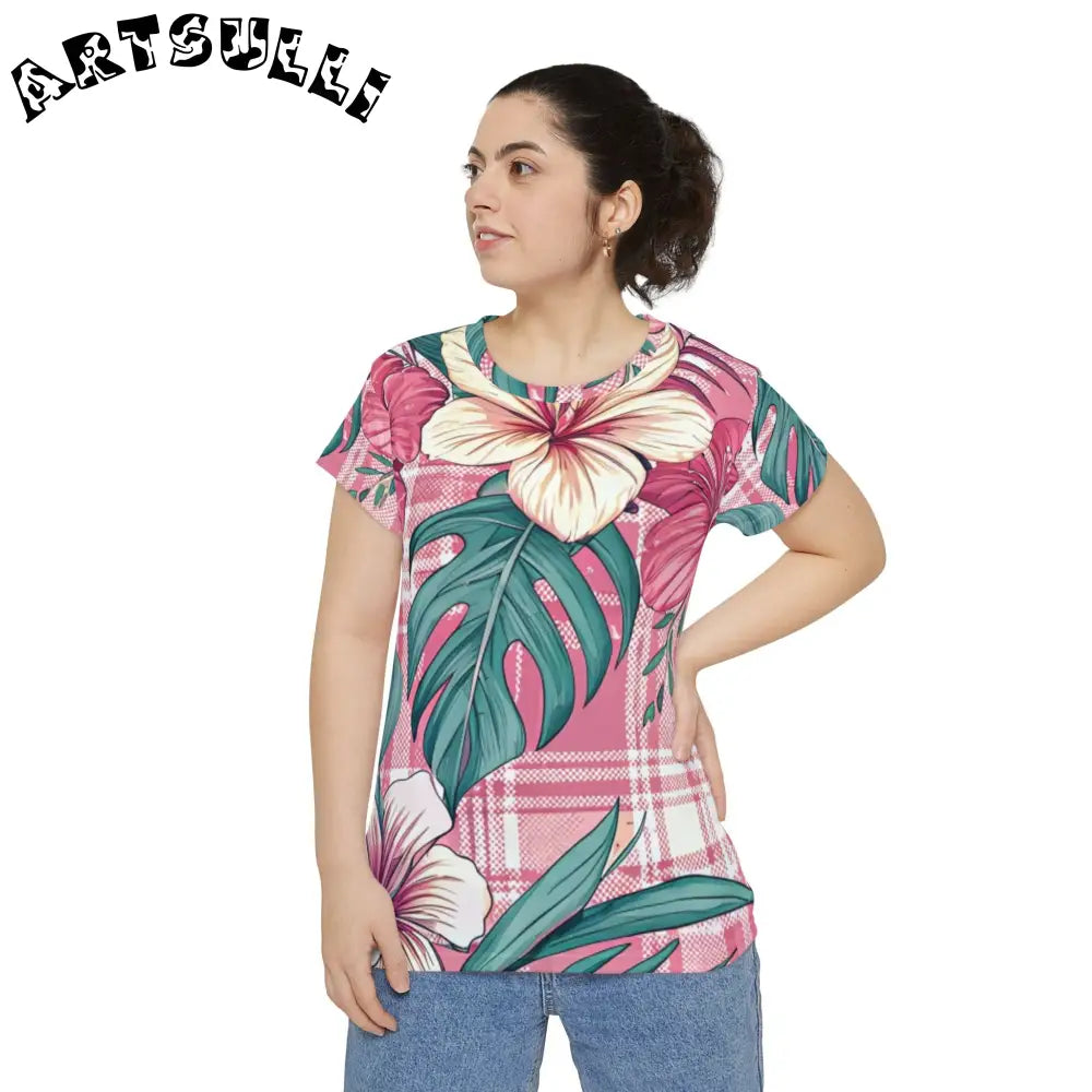 JAKKOUTTHEBXX Plaid x Floral Burgundy and GreenWomen’s Short Sleeve