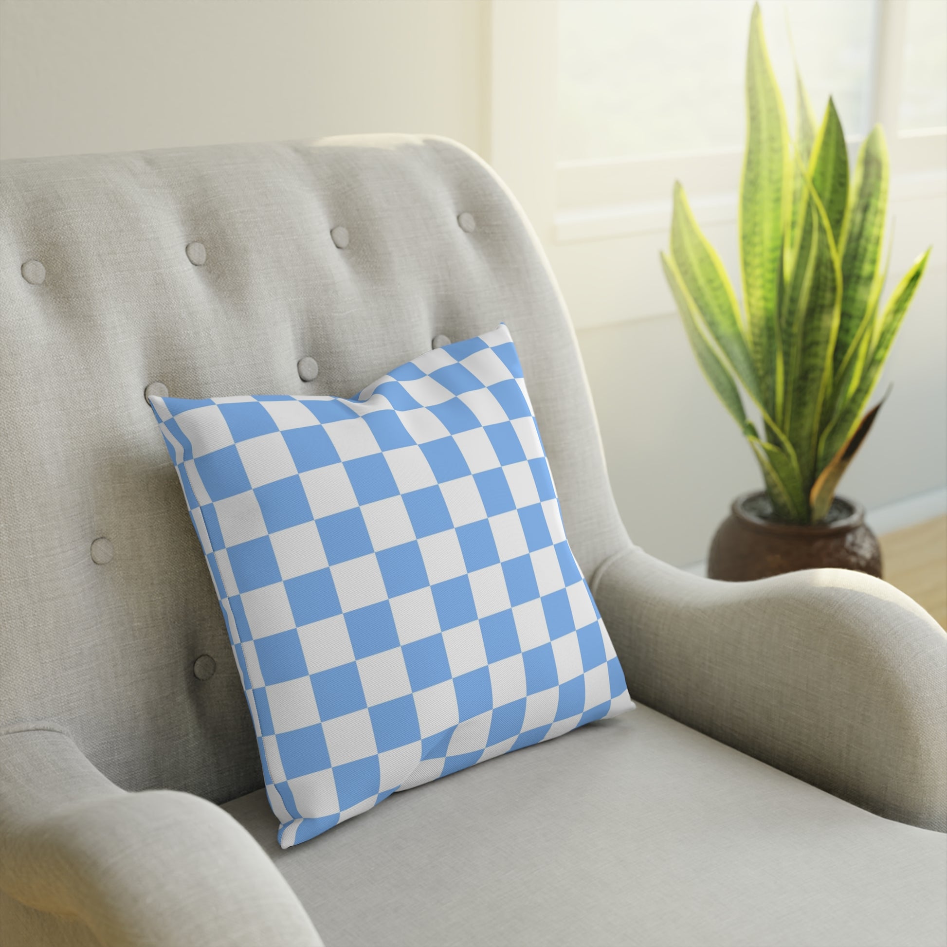 Checkerboard White and Light Blue Cushion, Artsulli - Art is Long, Life is Short, Home Decor, , , , , , , 