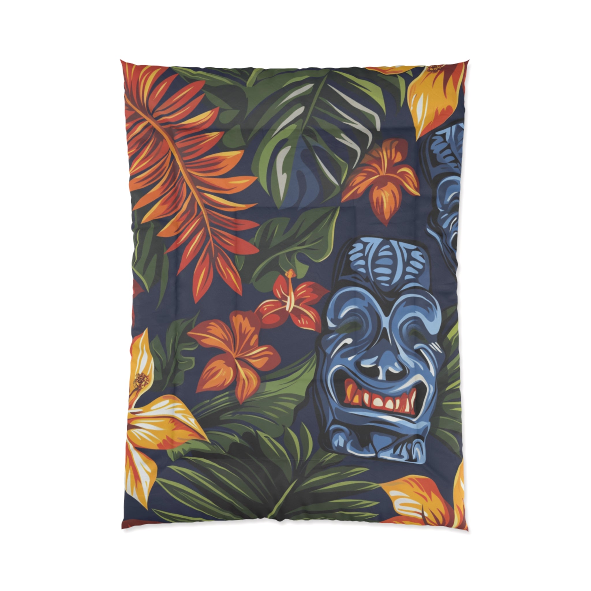 Tiki Bloom Navy Comforter, Artsulli - Art is Long, Life is Short, Home Decor, Size, 68" × 92", , , , , 13053234724568263352