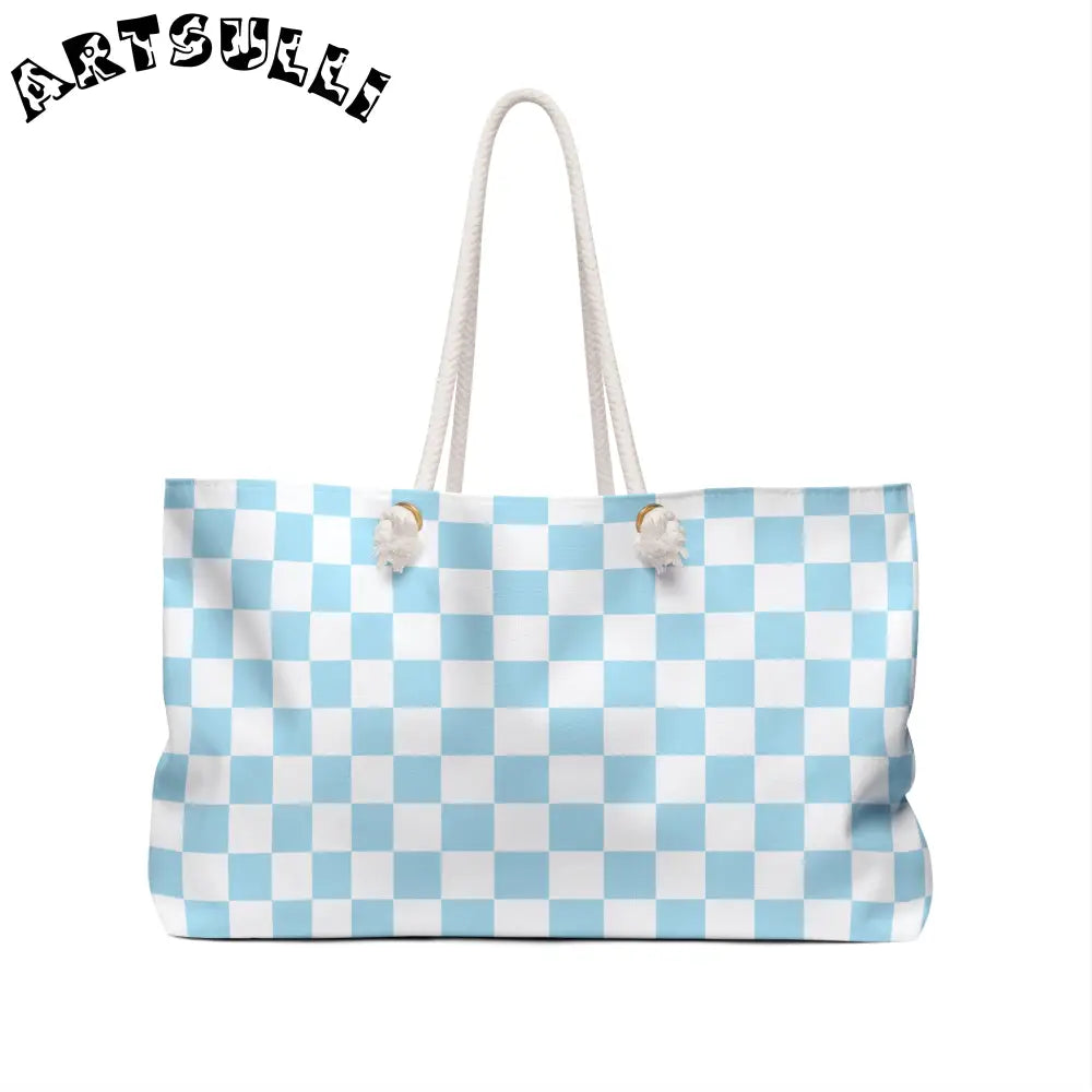 JAKKOUTTHEBXX Checkerboard Sky Blue Weekender Bag JAKKOUTTHEBXX