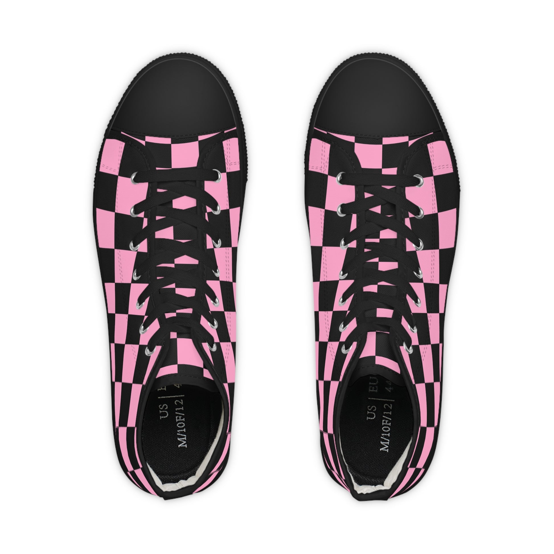 Checkerboard Black and Pink Men's High Top Sneakers, Artsulli - Art is Long, Life is Short, Shoes, , , , , , , 