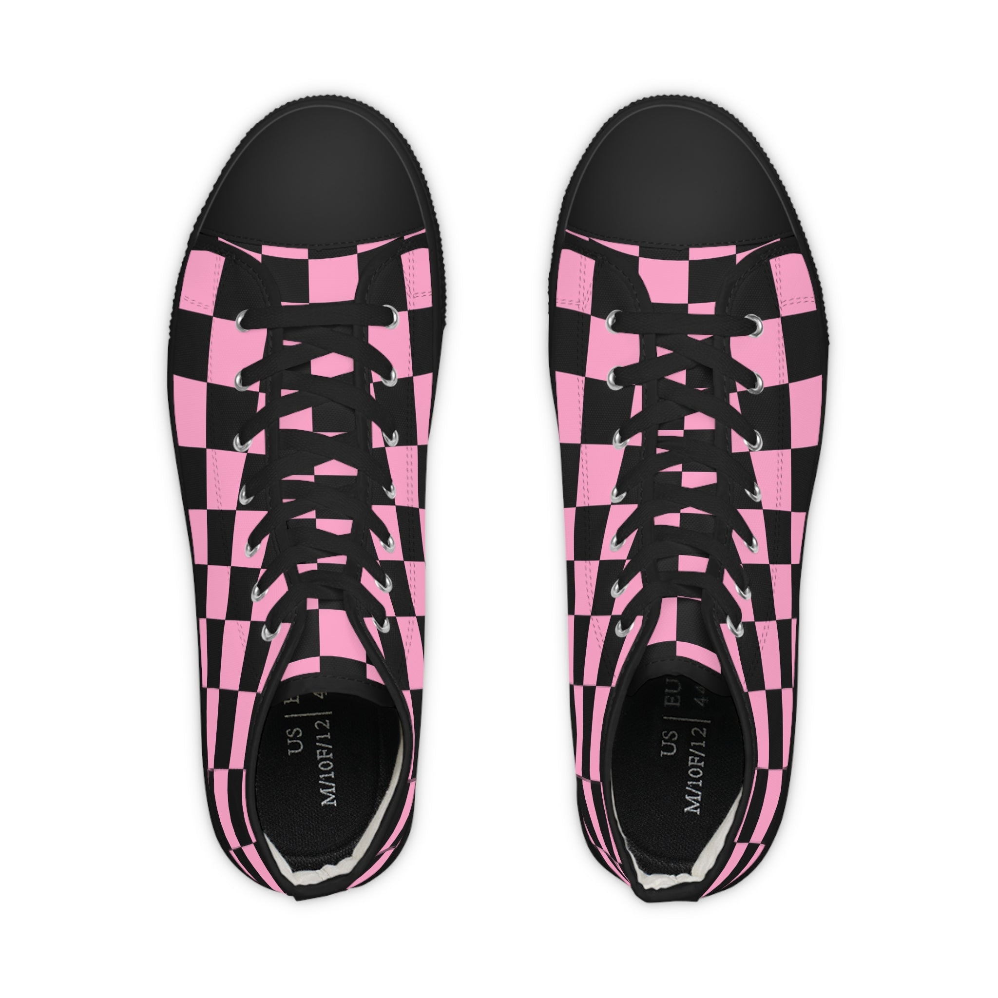 Checkerboard Black and Pink Men's High Top Sneakers, Artsulli - Art is Long, Life is Short, Shoes, , , , , , , 