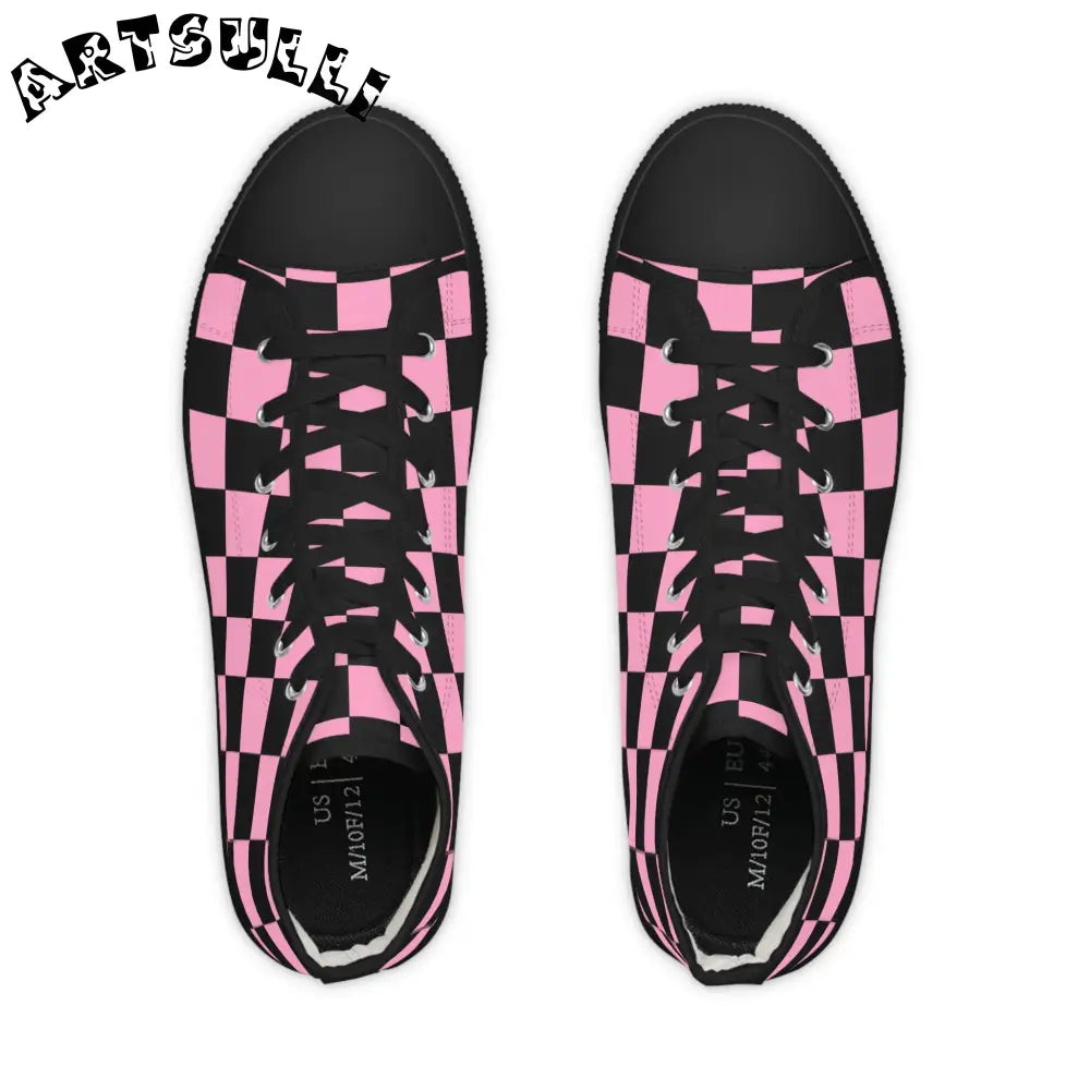 JAKKOUTTHEBXX Checkerboard Black and Pink Men’s High Top Sneakers