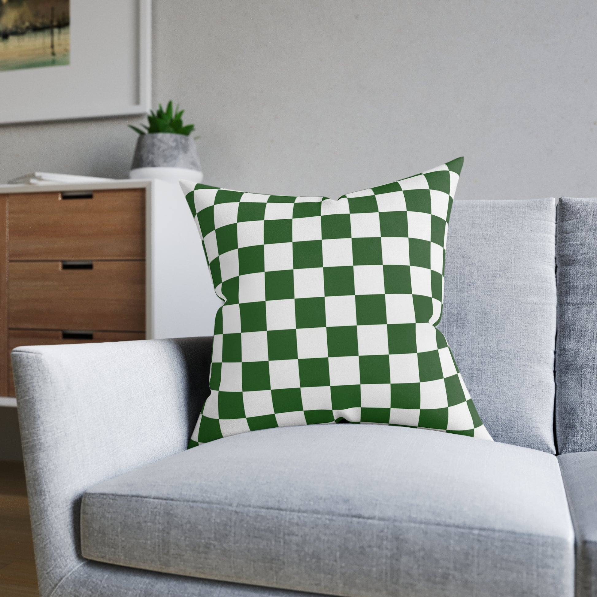 Checkerboard White and Dark Green Square Pillow, Artsulli - Art is Long, Life is Short, Home Decor, , , , , , , 