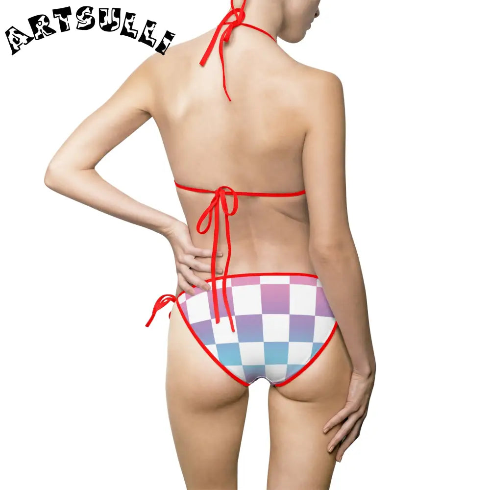 JAKKOUTTHEBXX Vaporwave Check Women’s Bikini Swimsuit (AOP)