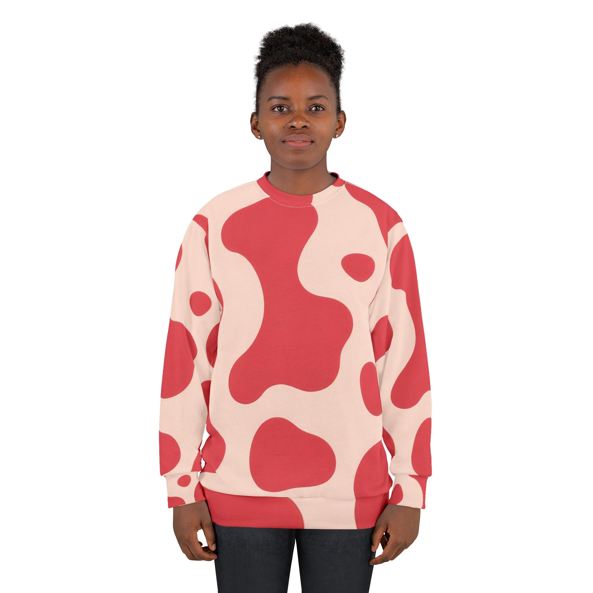 Red Jungle Cow Unisex Sweatshirt (AOP), Artsulli - Art is Long, Life is Short, All Over Prints, , , , , , , 