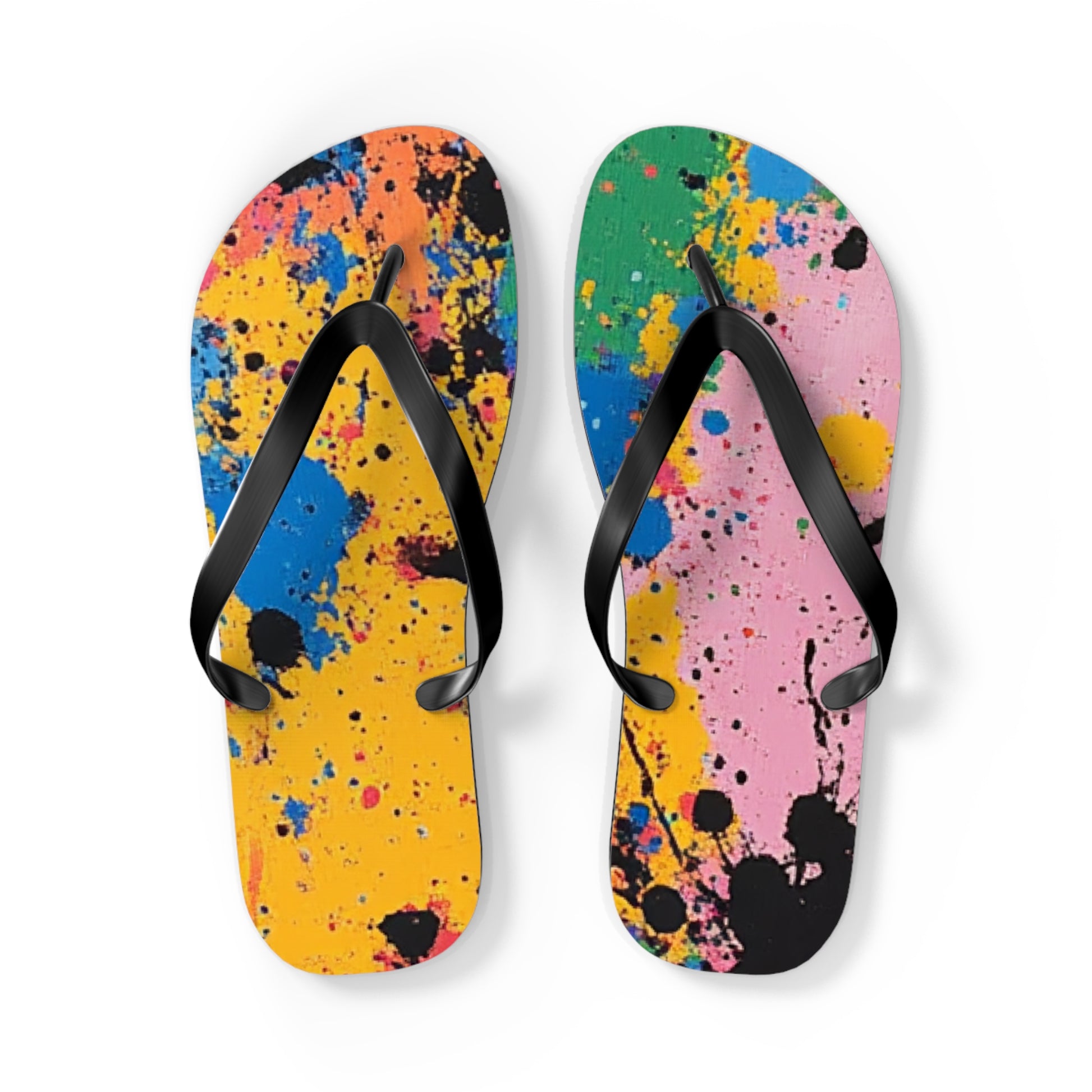 The Colors Of Paint Splatter Flip Flops, Artsulli - Art is Long, Life is Short, Shoes, Size, L, Color, Black sole, , , 12476647100415