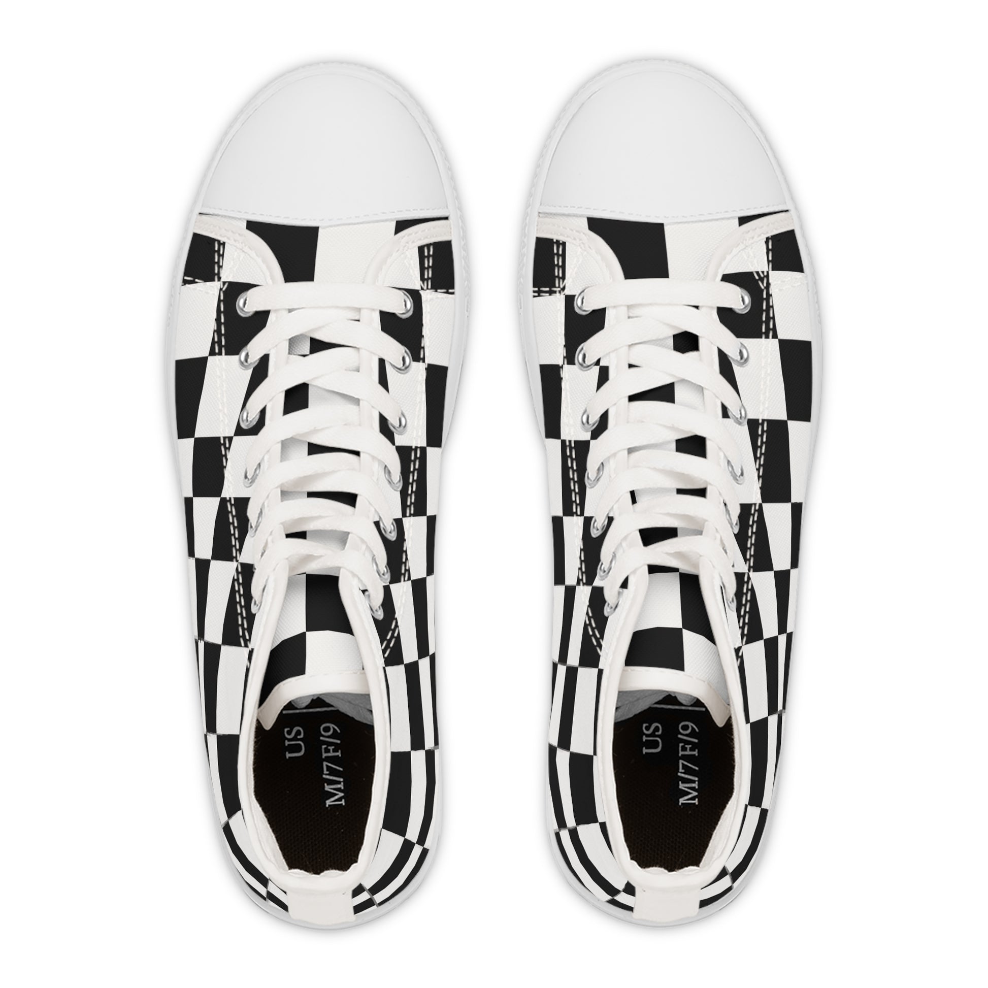 Checkerboard White and Black Women's High Top Sneakers, Artsulli - Art is Long, Life is Short, Shoes, , , , , , , 