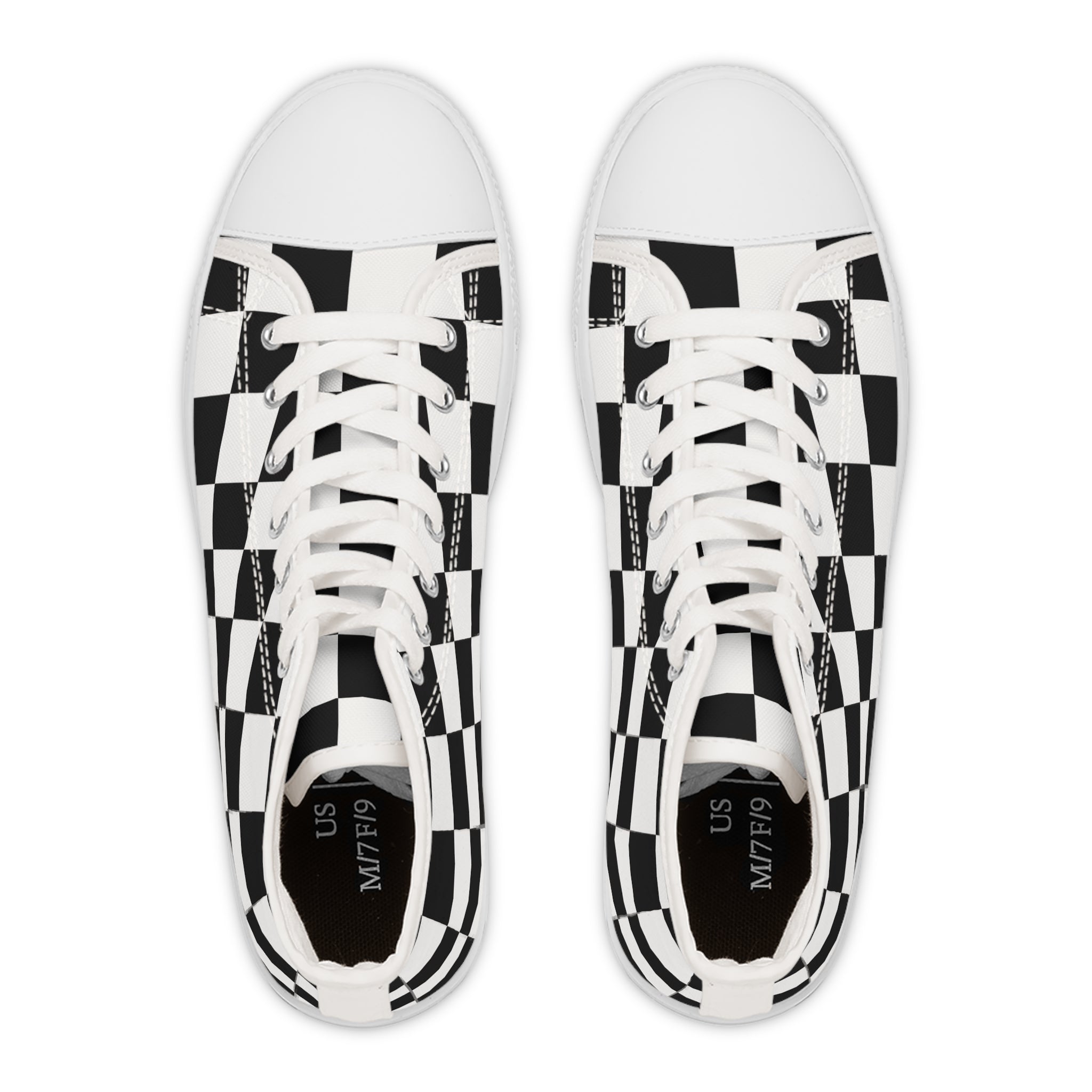 Checkerboard White and Black Women's High Top Sneakers, Artsulli - Art is Long, Life is Short, Shoes, , , , , , , 