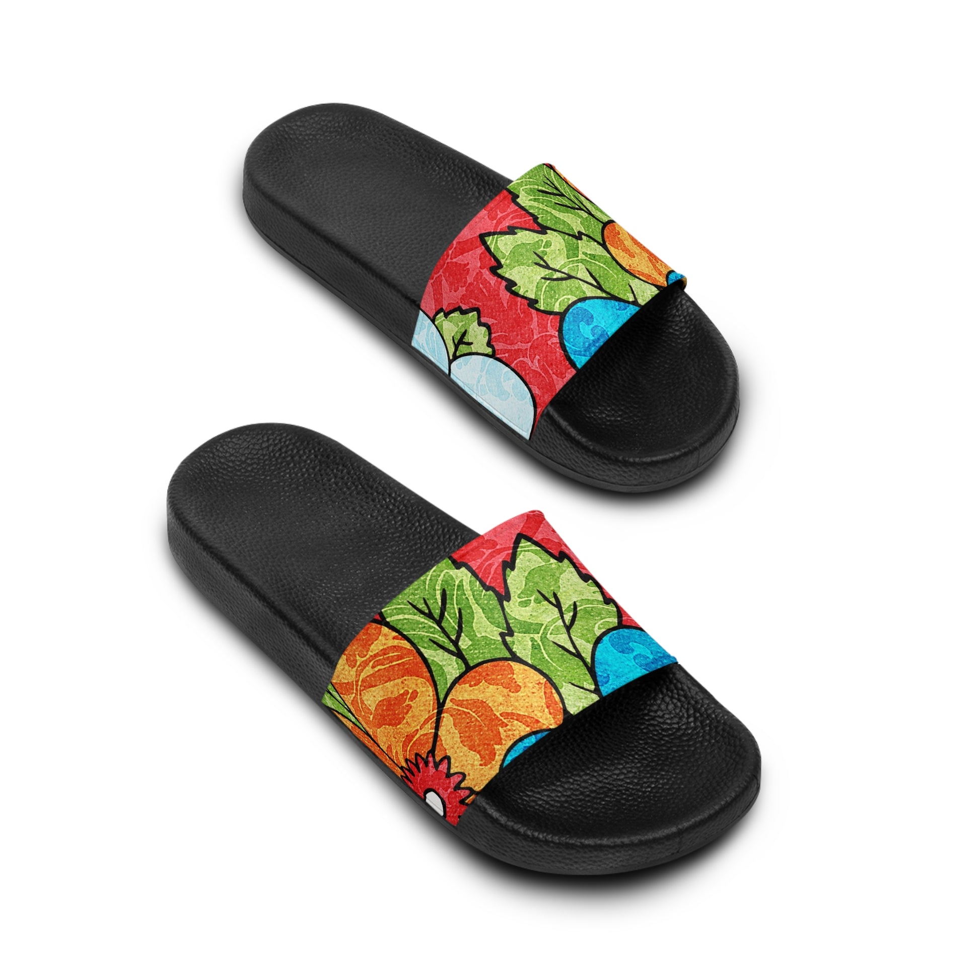 Groovy Red Floral Kl Women's Slide Sandals, Artsulli - Art is Long, Life is Short, Shoes, , , , , , , 
