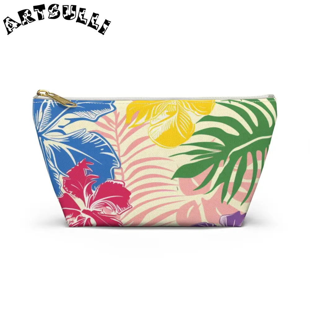 Blooming Tropical Flowers Accessory Pouch w T-bottom, Artsulli - Art is Long, Life is Short, Bags, Size, Small, Color, White zipper, , , 61463690665742039448