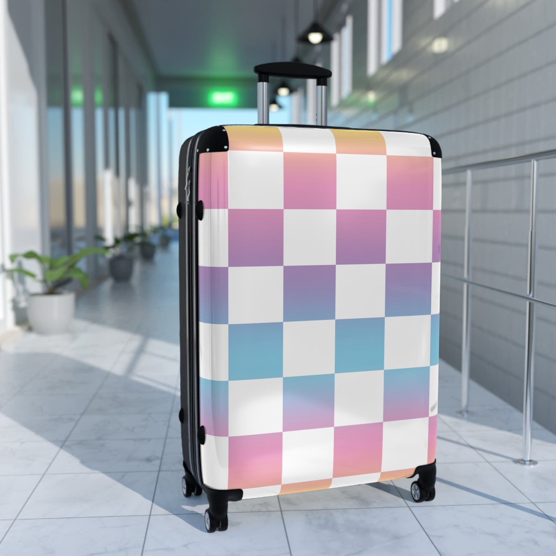 Vaporwave Check Suitcase, Artsulli - Art is Long, Life is Short, Bags, , , , , , , 