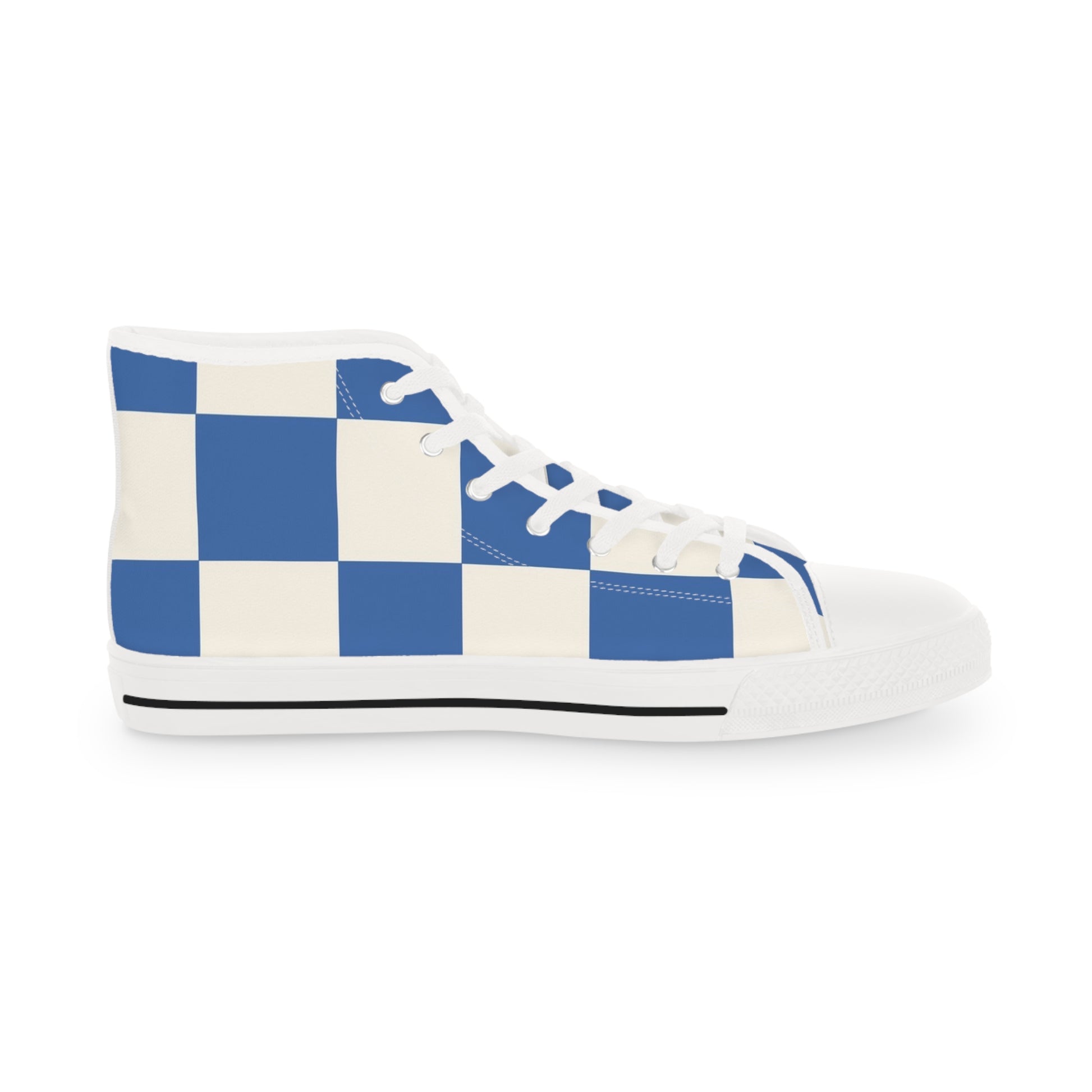 Big Checkerboard Blue Men's High Top Sneakers, Artsulli - Art is Long, Life is Short, Shoes, , , , , , , 