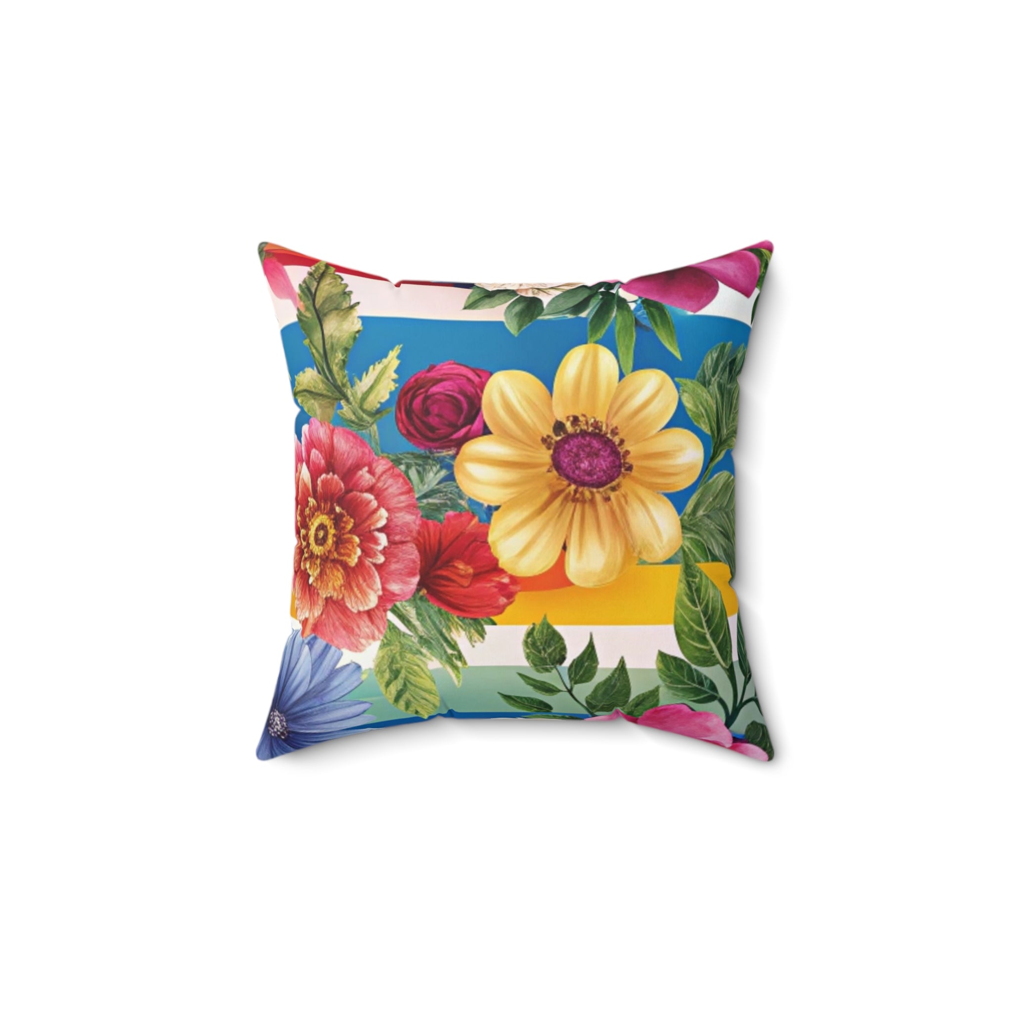 Floral Stripe 4K Spun Polyester Square Pillow, Artsulli - Art is Long, Life is Short, Home Decor, Size, 14" × 14", , , , , 95133668487470870934