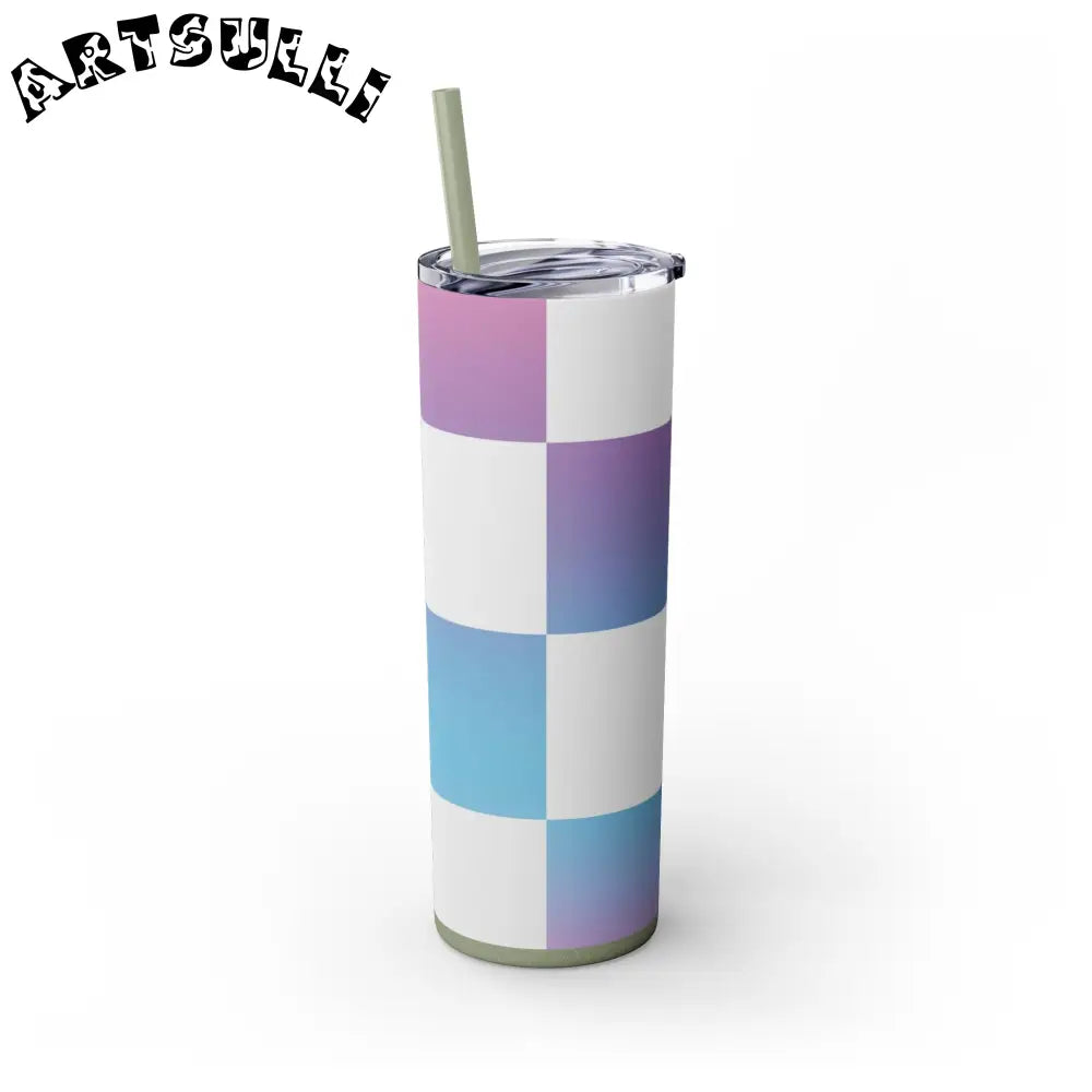JAKKOUTTHEBXX Vaporwave Check Skinny Tumbler with Straw 20oz