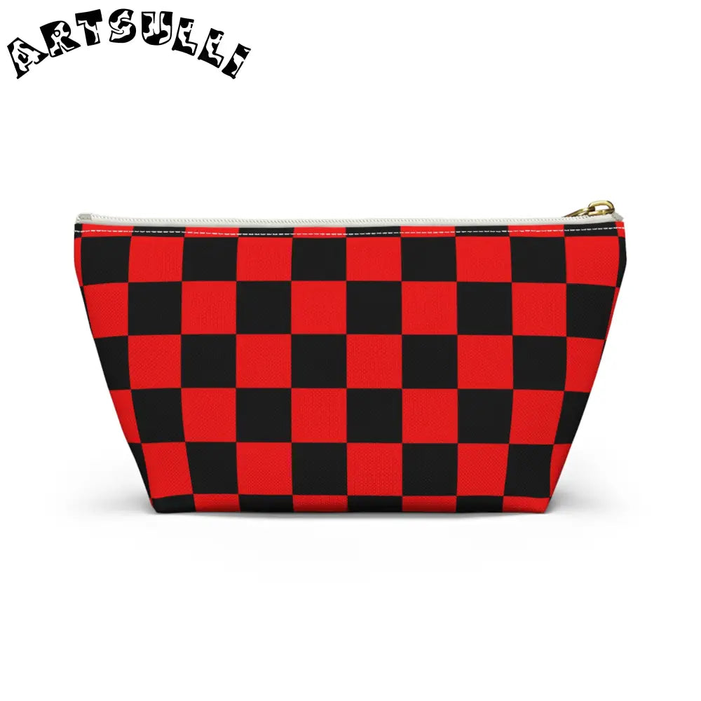 JAKKOUTTHEBXX Checkerboard Red and Black Accessory Pouch w T-bottom
