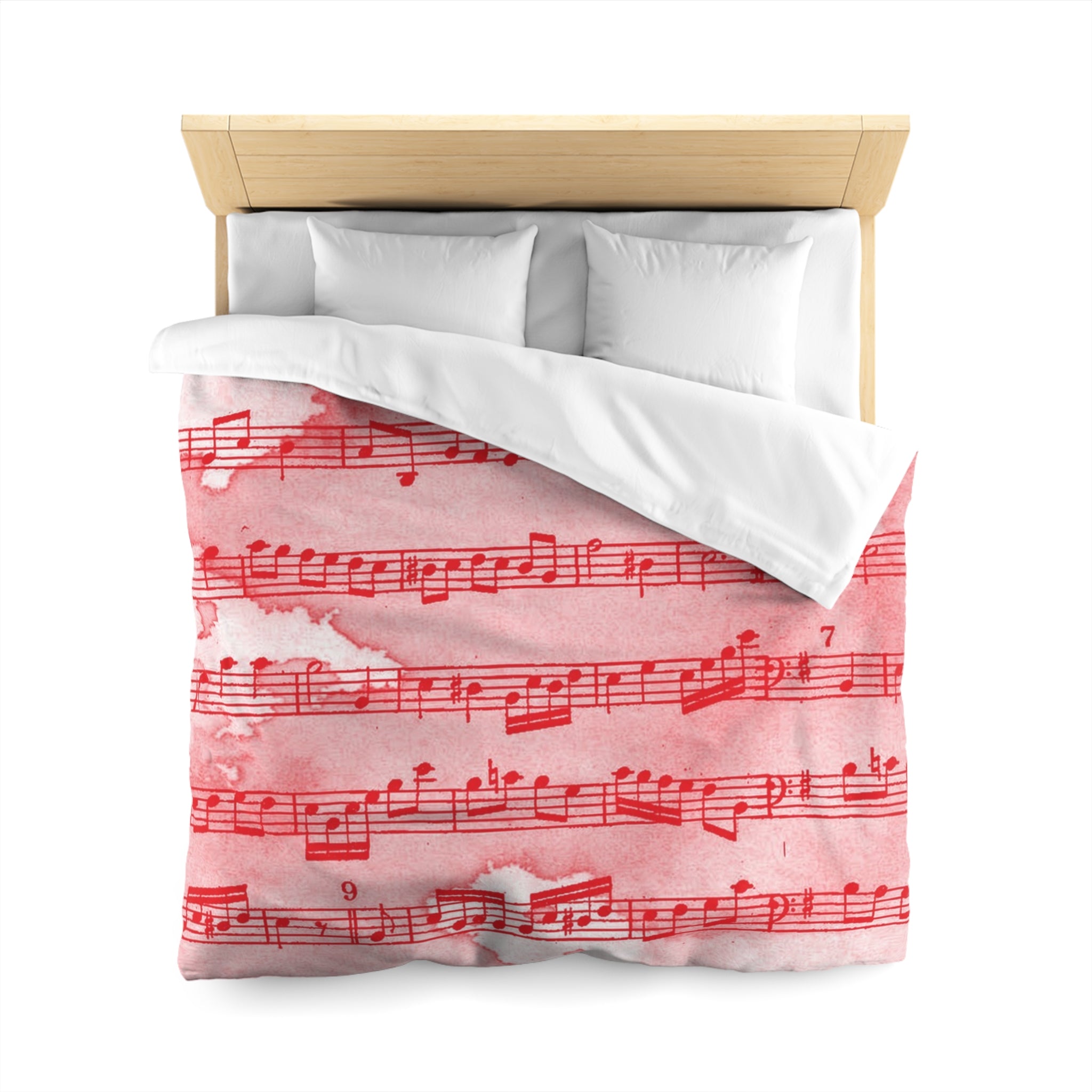 Drip Spill Type Beat Sheet Music Red Microfiber Duvet Cover, Artsulli - Art is Long, Life is Short, Home Decor, , , , , , , 