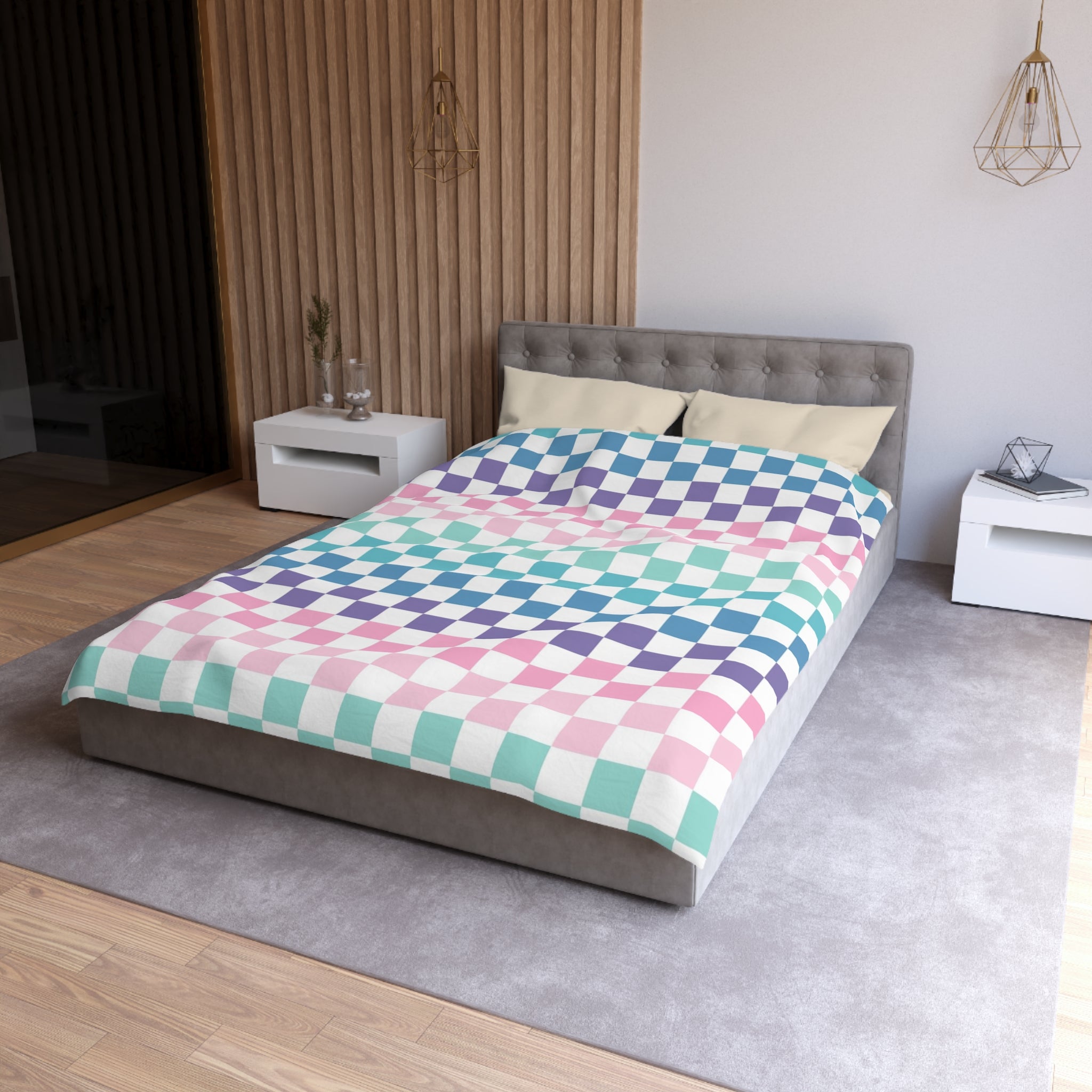 Vaporwave Rainbow  Checkerboard Multi-Color Microfiber Duvet Cover, Artsulli - Art is Long, Life is Short, Home Decor, , , , , , , 