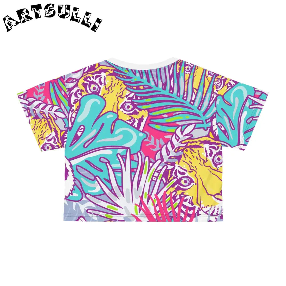 JAKKOUTTHEBXX Tropical Floral Tigers Torquise and Purple Crop Tee