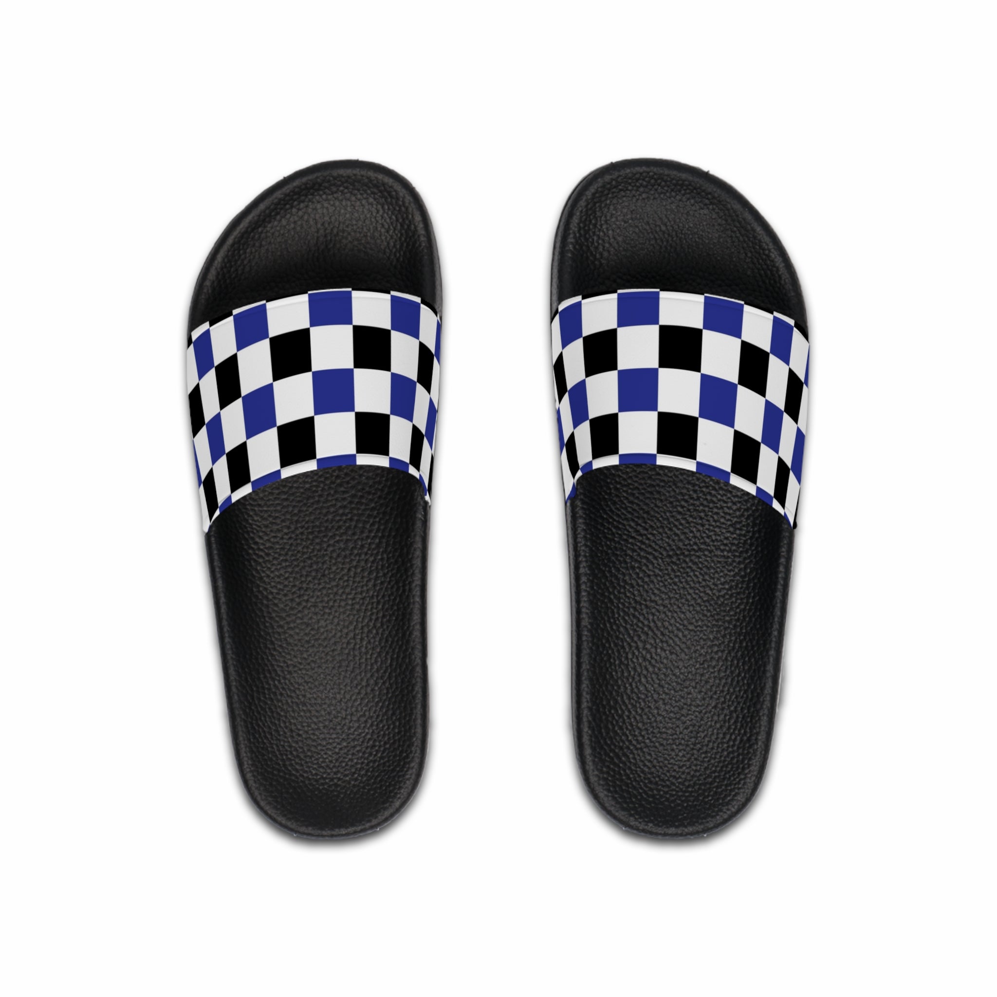 Checkerboard Blue White and Black Men's Slide Sandals, Artsulli - Art is Long, Life is Short, Shoes, Color, Black sole, Size, US 6, , , 27010618070953631676