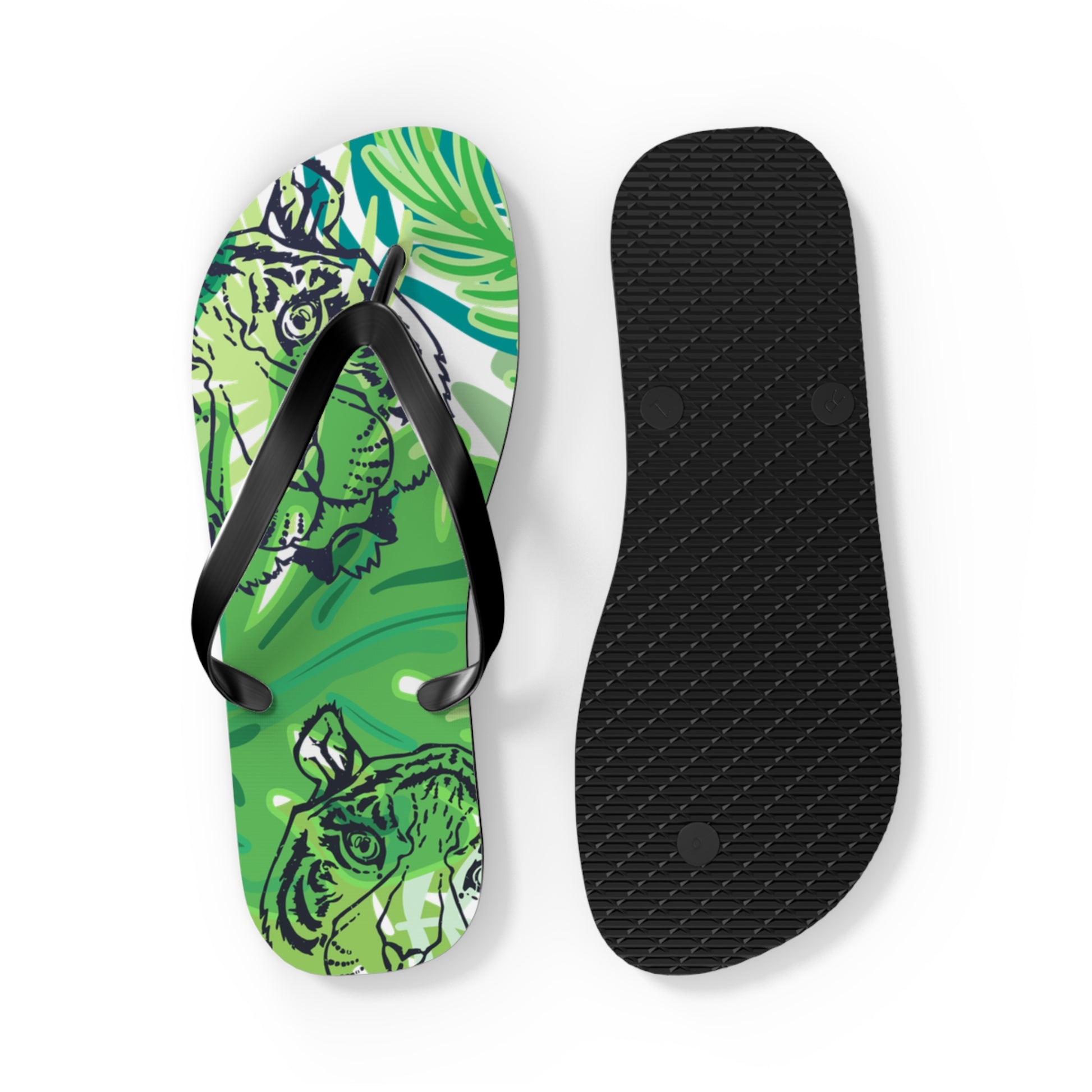 Tropical Jungle Tigers Green Flip Flops, Artsulli - Art is Long, Life is Short, Shoes, , , , , , , 