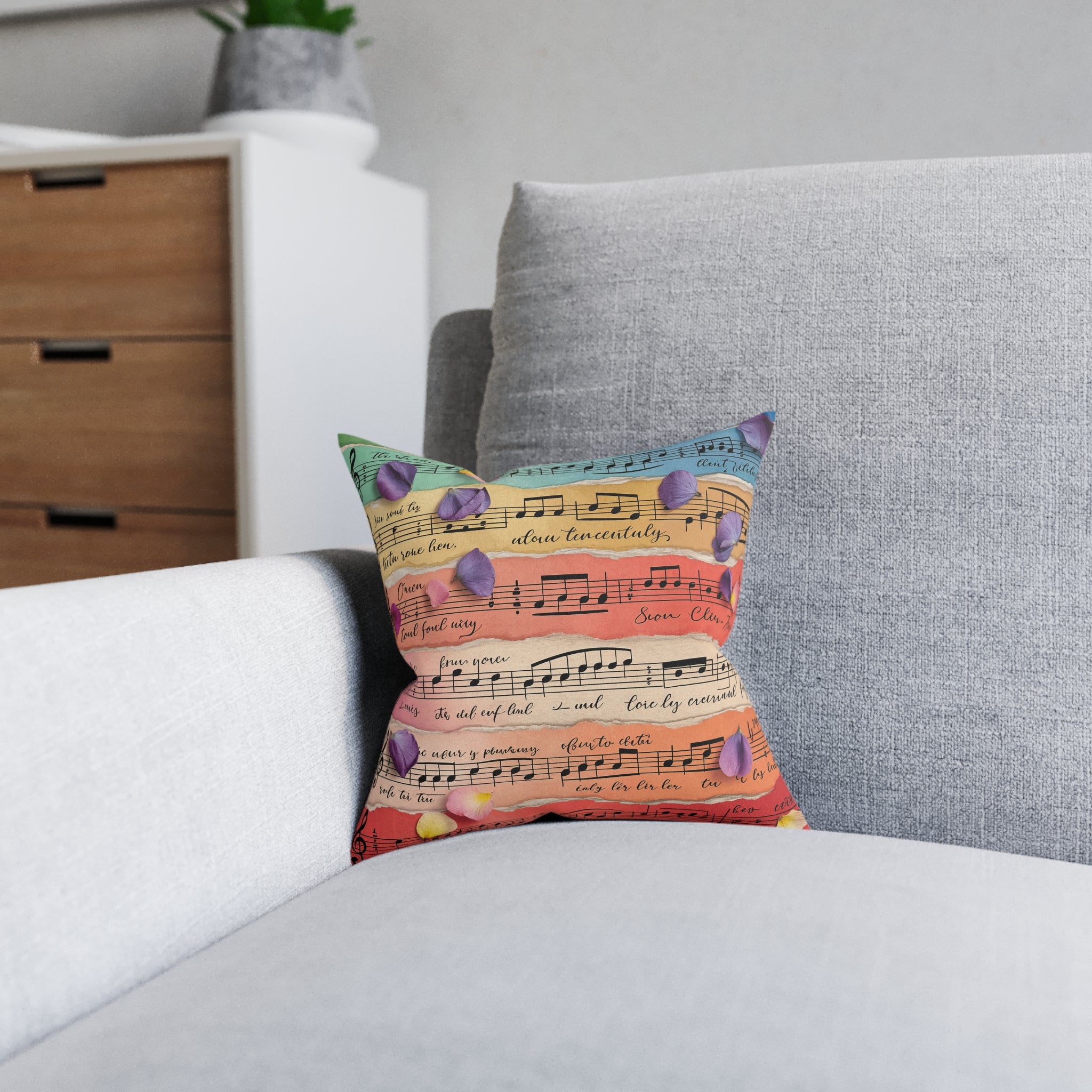 Torn Type Beat Sheet Music Multi-Color Square Pillow, Artsulli - Art is Long, Life is Short, Home Decor, , , , , , , 