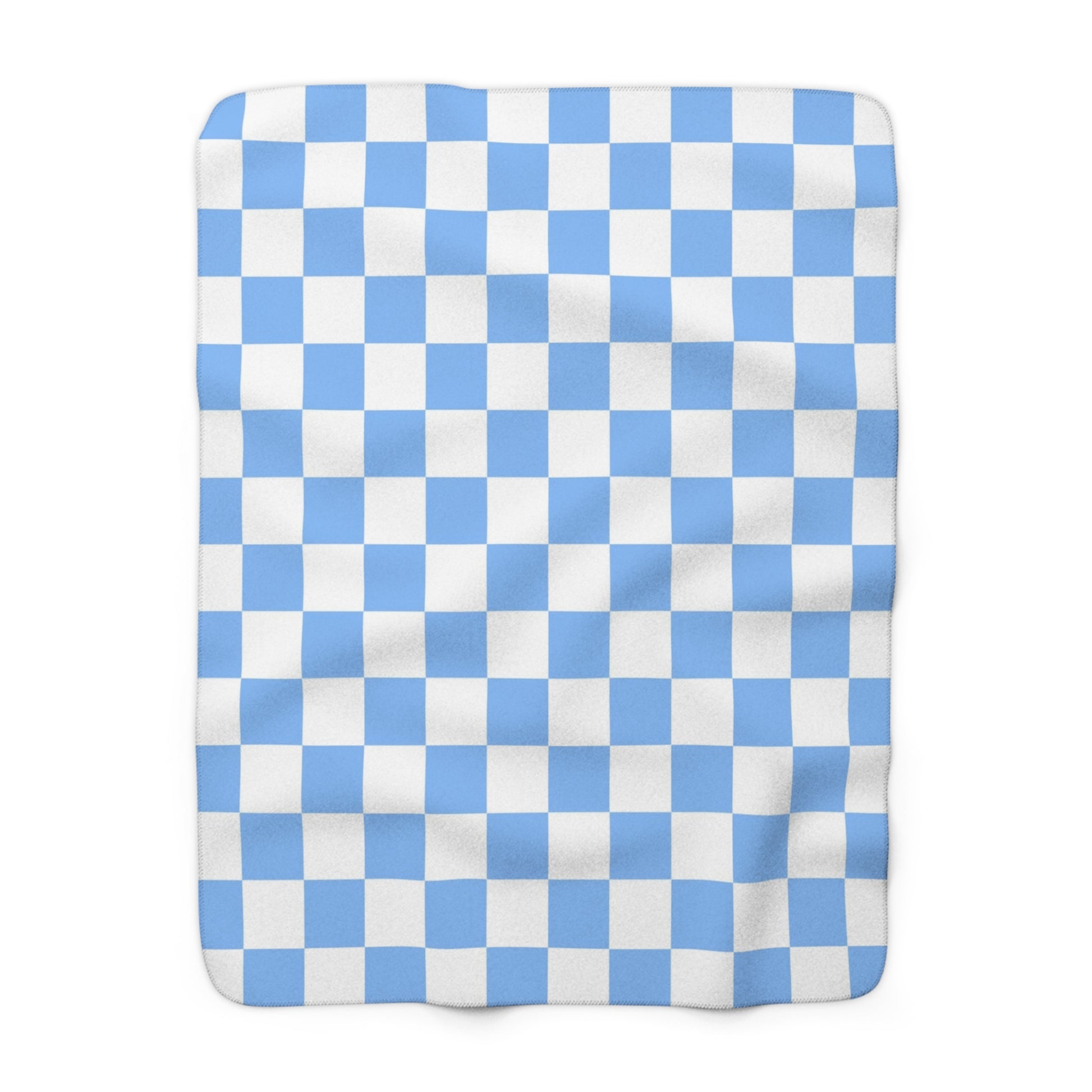 Checkerboard White and Light Blue Sherpa Fleece Blanket, Artsulli - Art is Long, Life is Short, Home Decor, Size, 50" × 60", , , , , 31730689286279207738