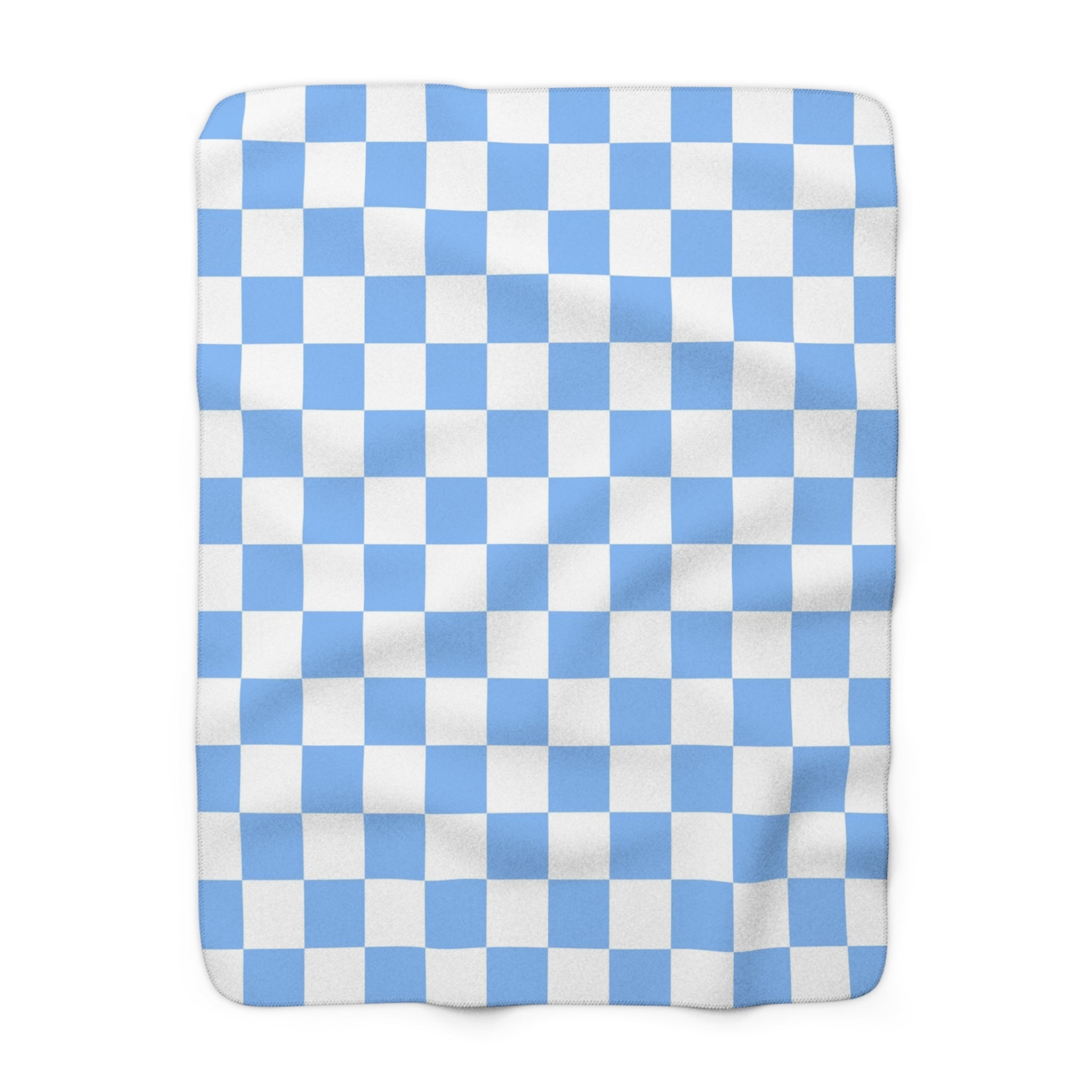 Checkerboard White and Light Blue Sherpa Fleece Blanket, Artsulli - Art is Long, Life is Short, Home Decor, Size, 50" × 60", , , , , 31730689286279207738