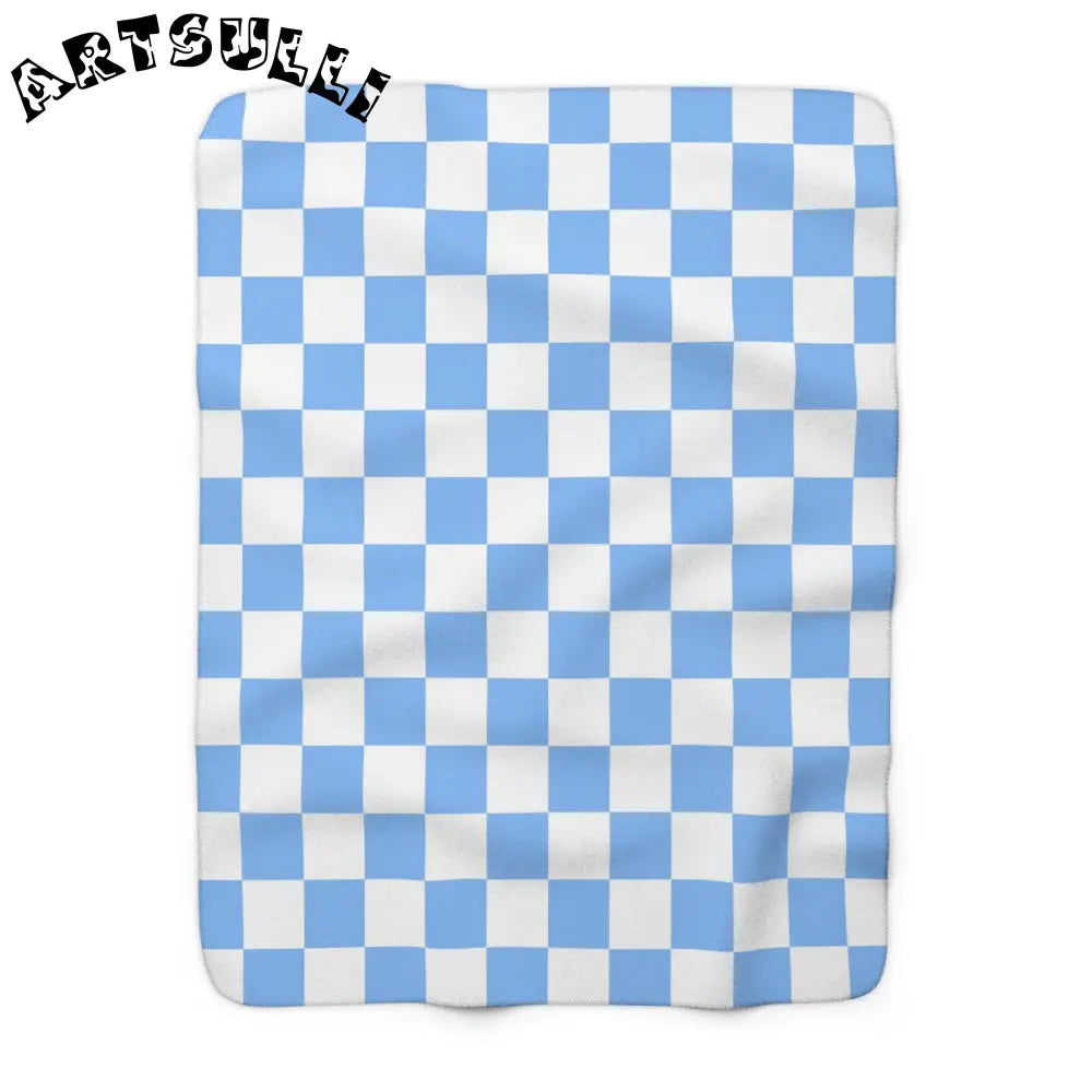 JAKKOUTTHEBXX Checkerboard White and Light Blue Sherpa Fleece
