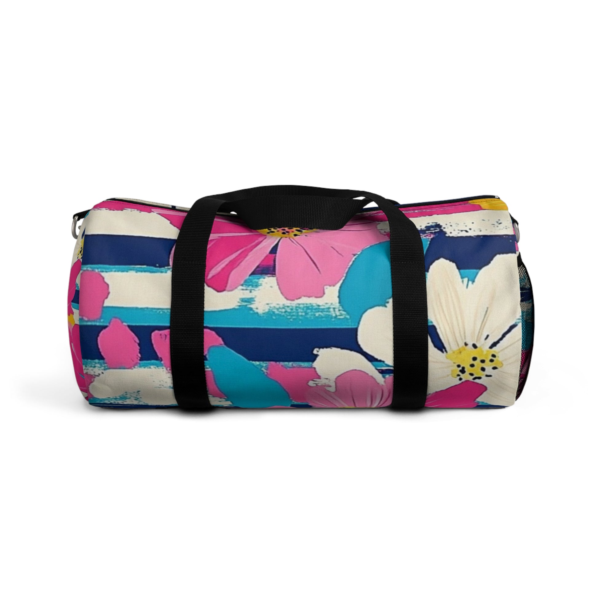 Dayglo Floral Stripes Multi-Color Duffel Bag, Artsulli - Art is Long, Life is Short, Bags, Size, Small, , , , , 38122658814457