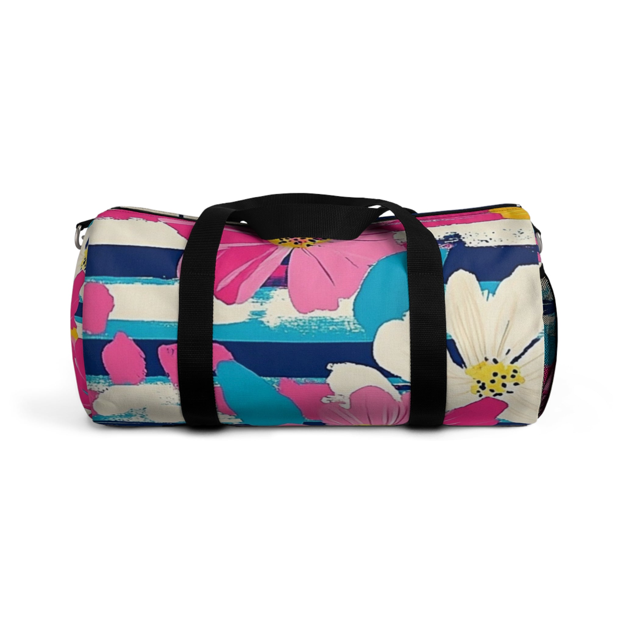 Dayglo Floral Stripes Multi-Color Duffel Bag, Artsulli - Art is Long, Life is Short, Bags, Size, Small, , , , , 38122658814457