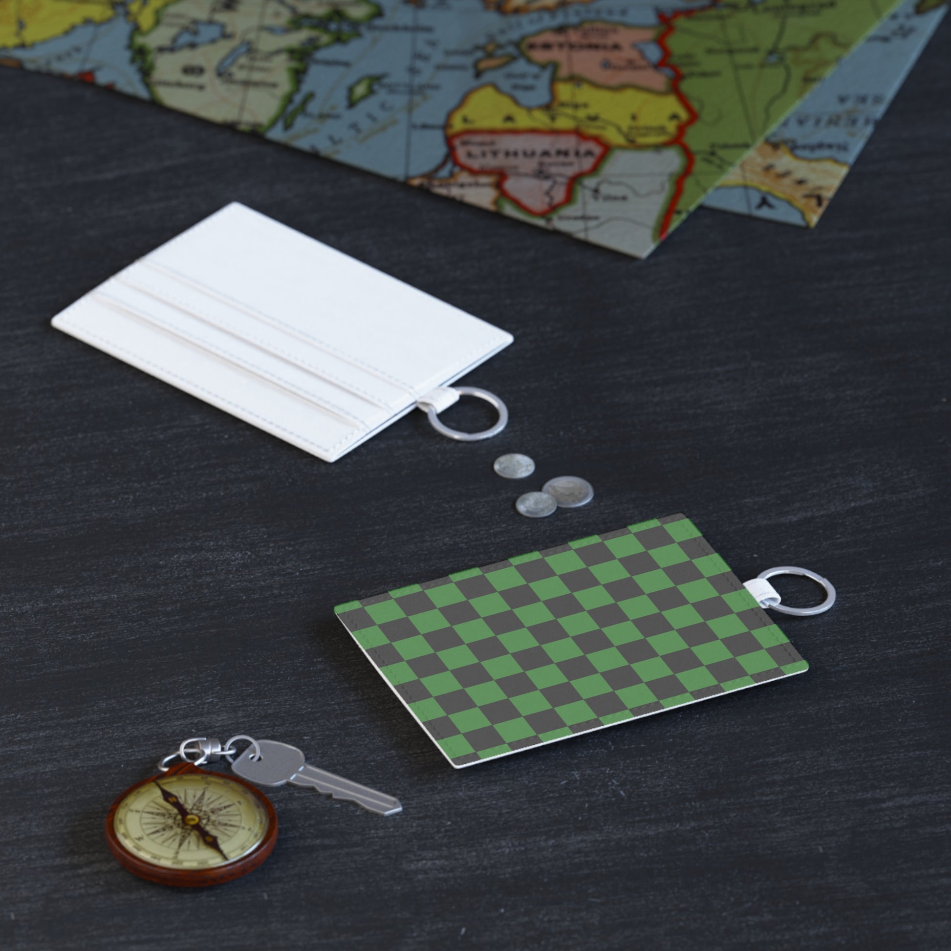 Checkerboard Green and Black Saffiano Leather Card Holder, Artsulli - Art is Long, Life is Short, Accessories, , , , , , , 