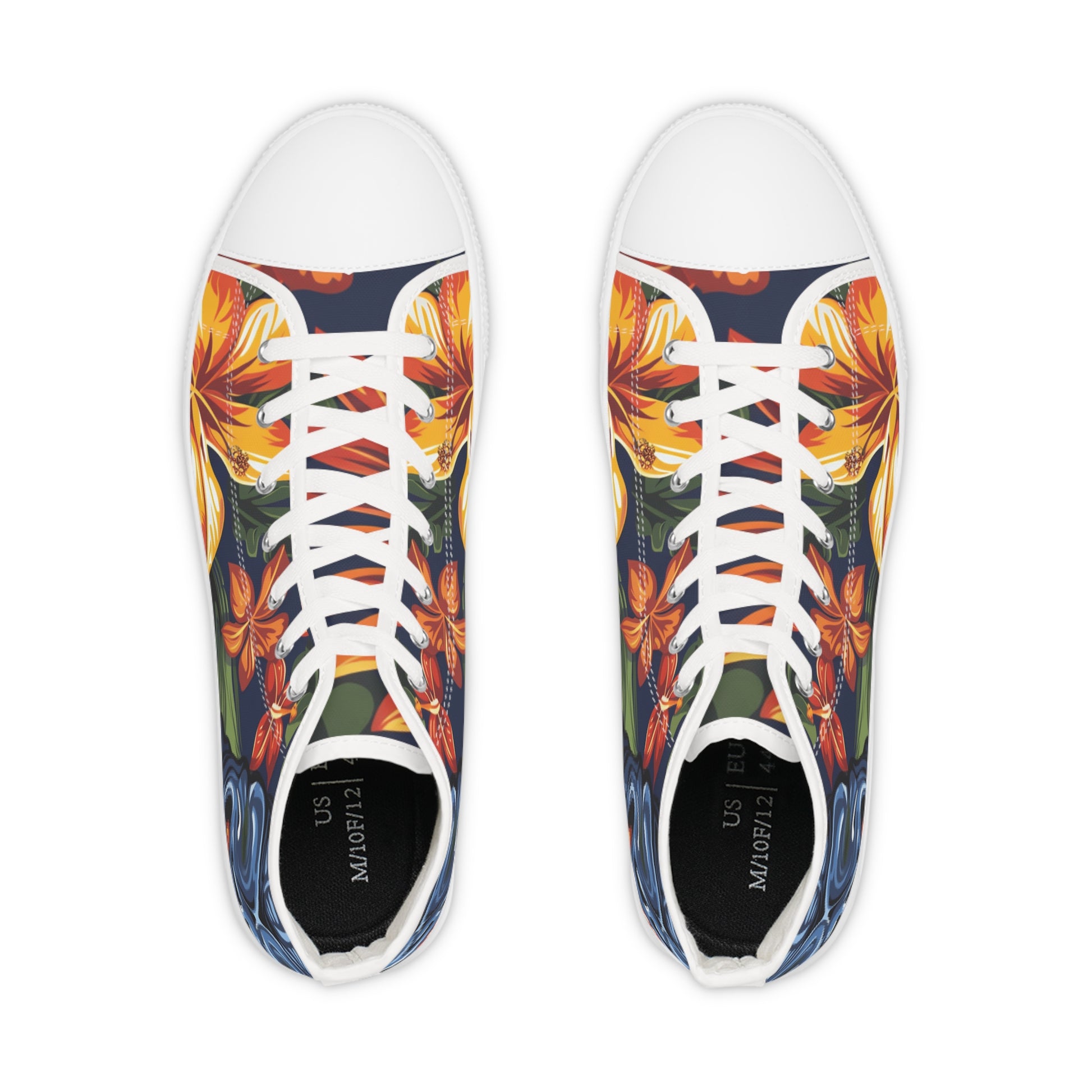 Tiki Bloom Navy Men's High Top Sneakers, Artsulli - Art is Long, Life is Short, Shoes, , , , , , , 