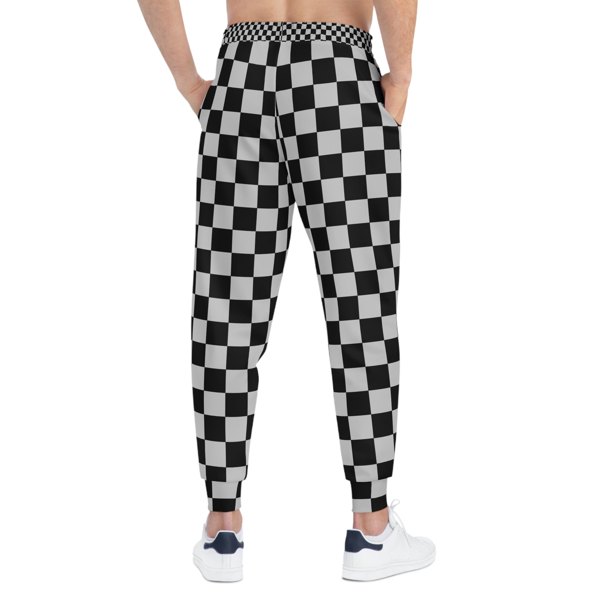 Checkerboard Dada Black and Light Gray Athletic Joggers (AOP), Artsulli - Art is Long, Life is Short, All Over Prints, , , , , , , 