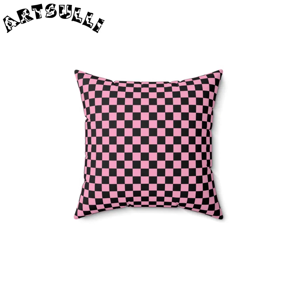 JAKKOUTTHEBXX Checkerboard II Black and Pink Spun Polyester Square