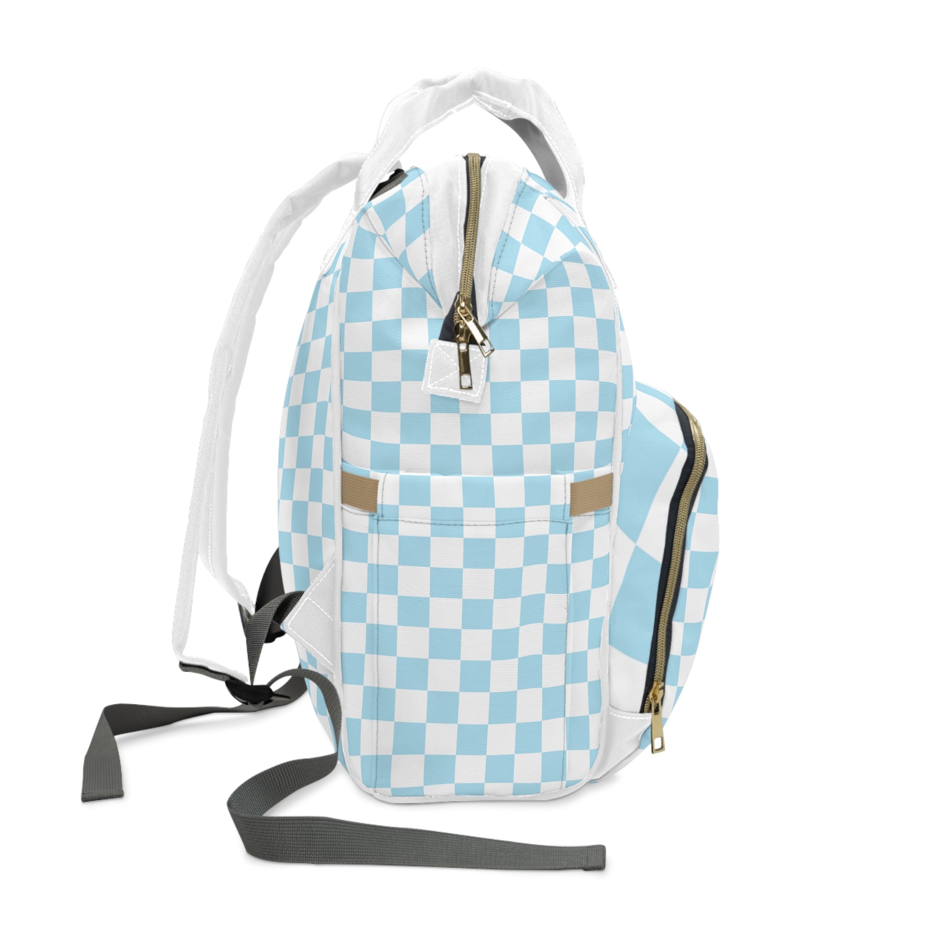 Checkerboard Sky Blue Multifunctional Diaper Backpack, Artsulli - Art is Long, Life is Short, Bags, , , , , , , 